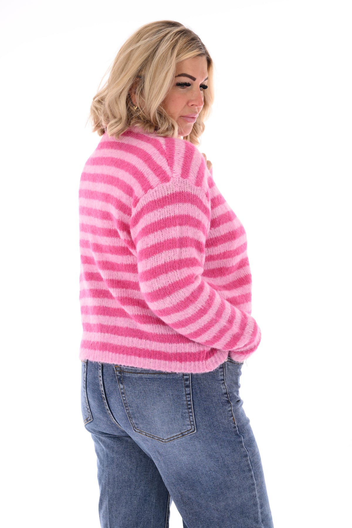 Vest gestreept hartjes knoop roze