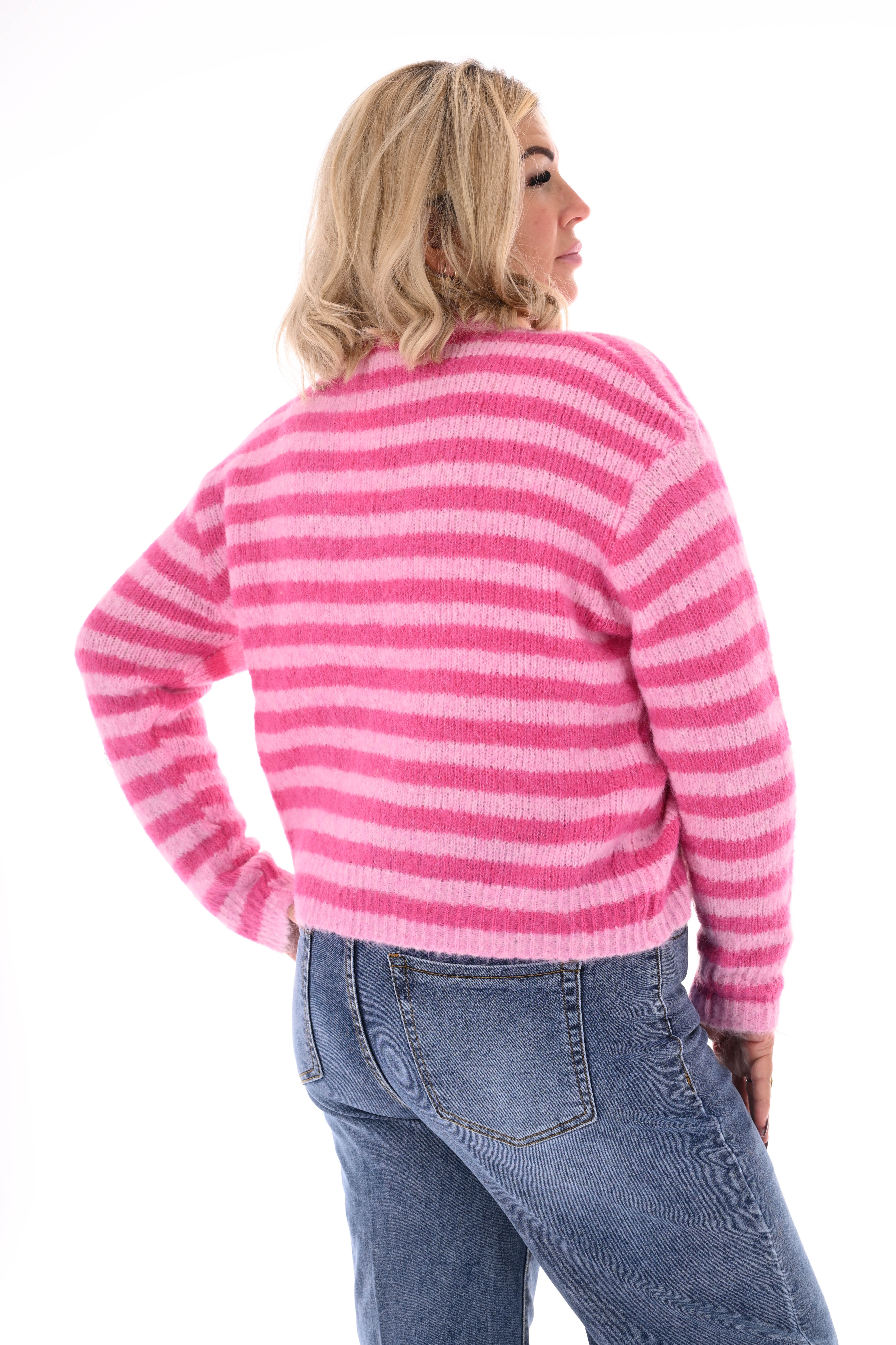 Vest gestreept hartjes knoop roze