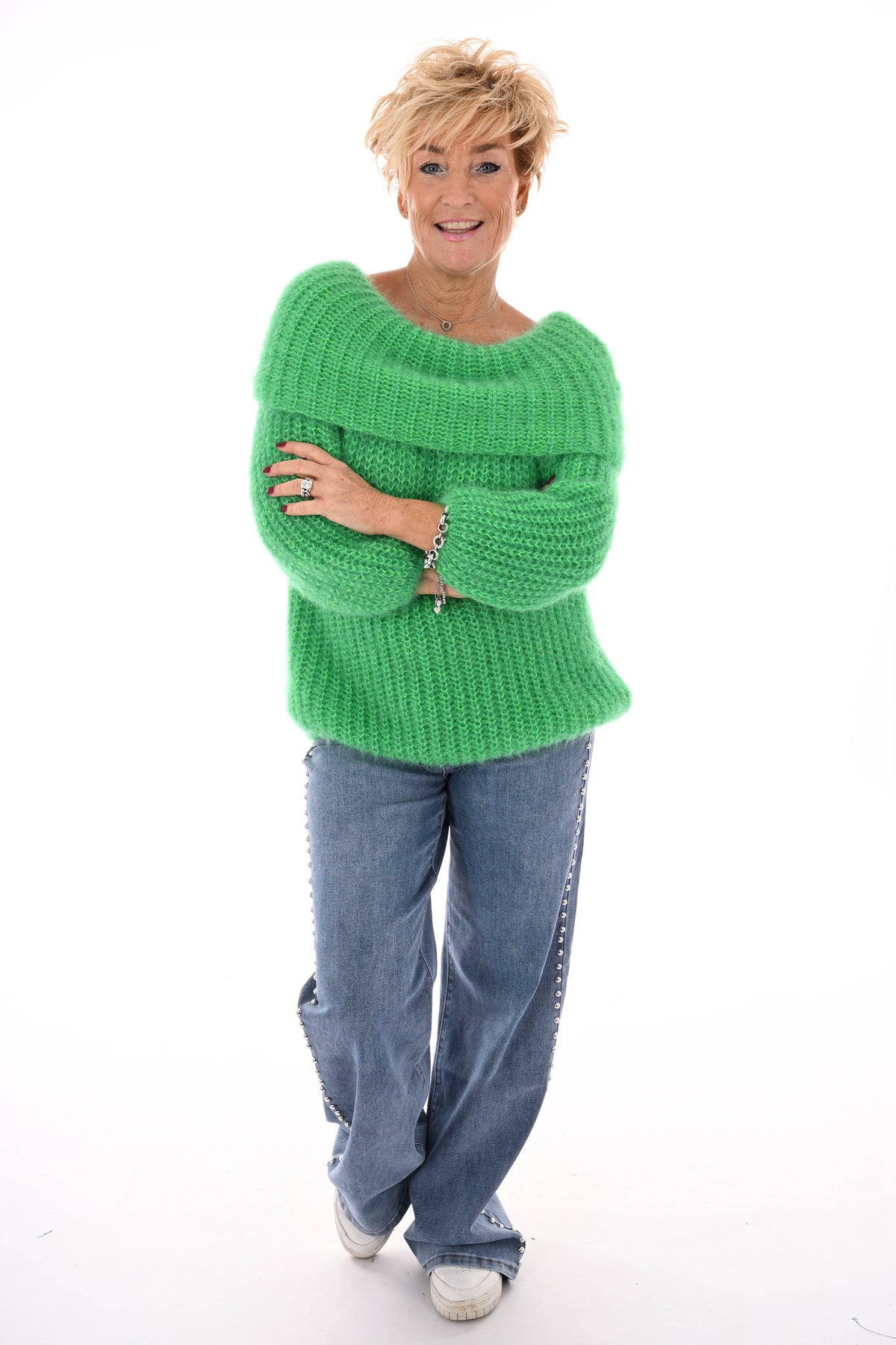 Off-shoulder trui groen