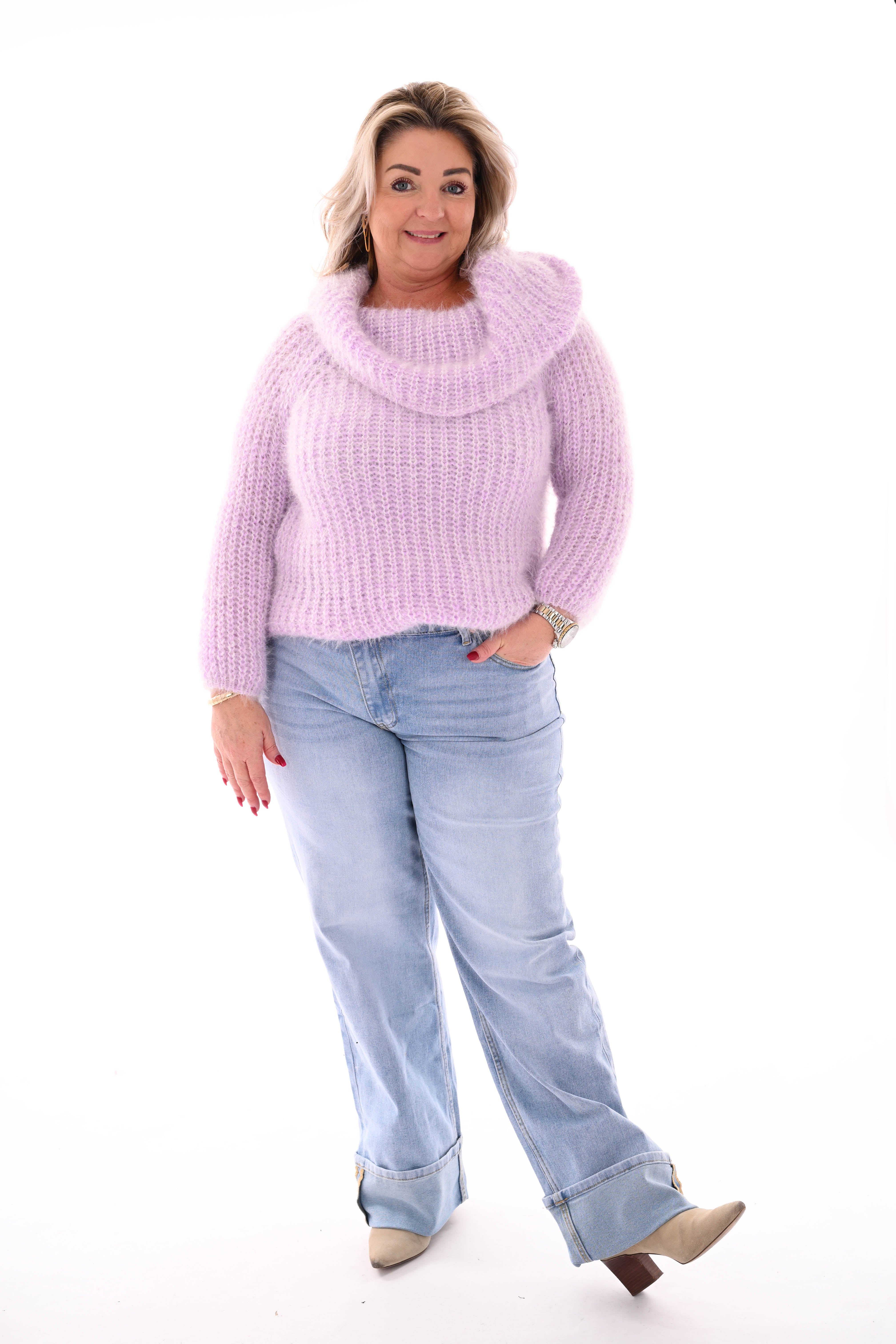 Off-shoulder trui lila