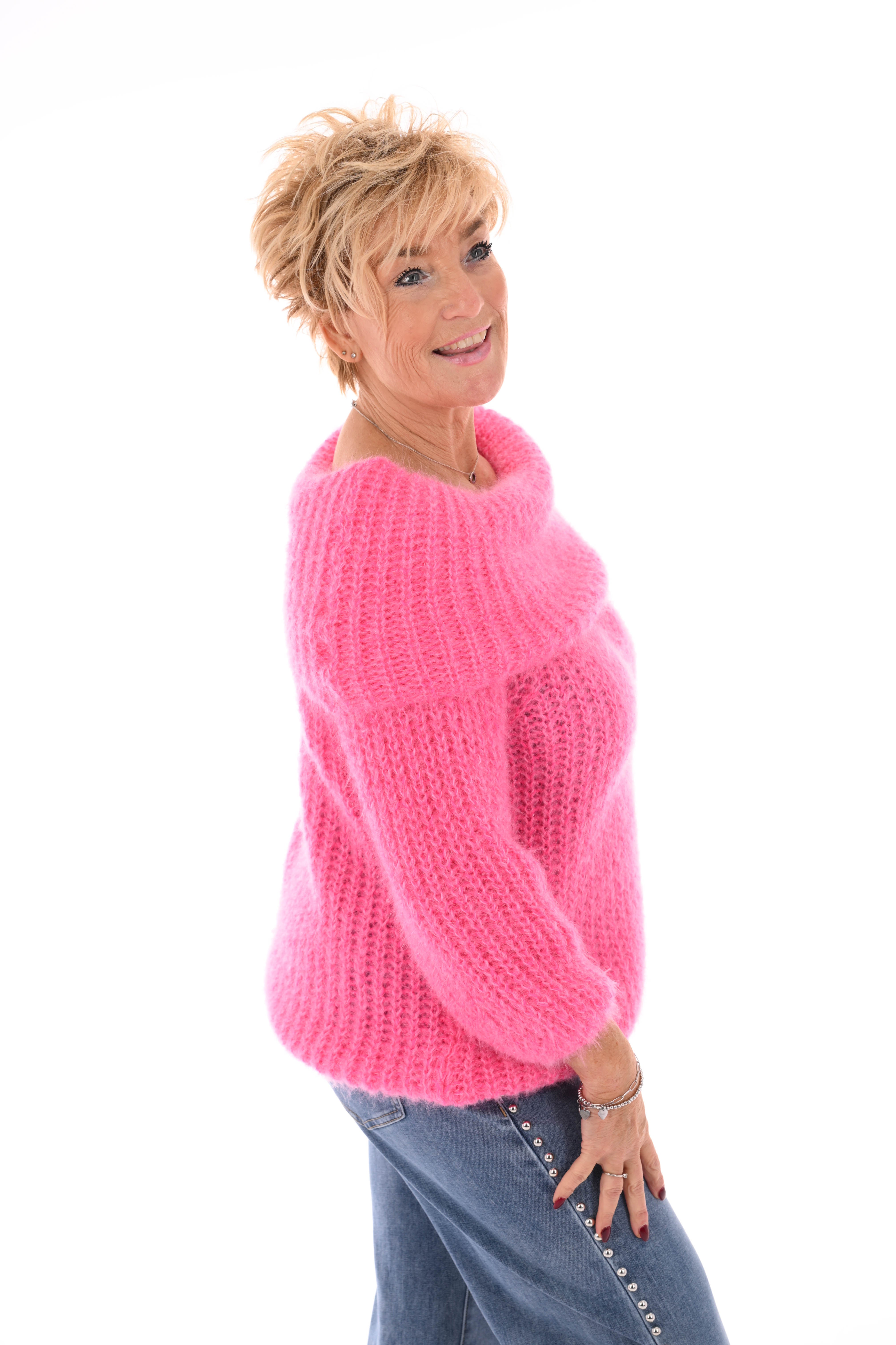 Off-shoulder trui fuchsia