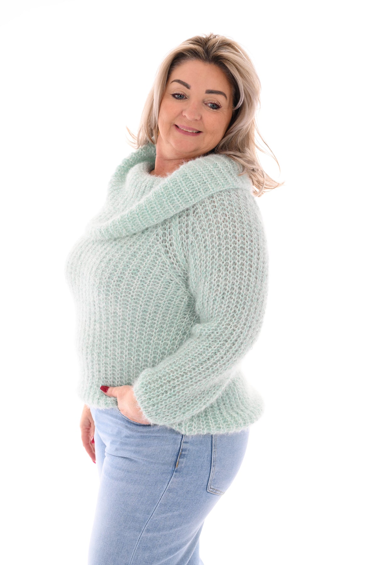 Off-shoulder trui lichtgroen