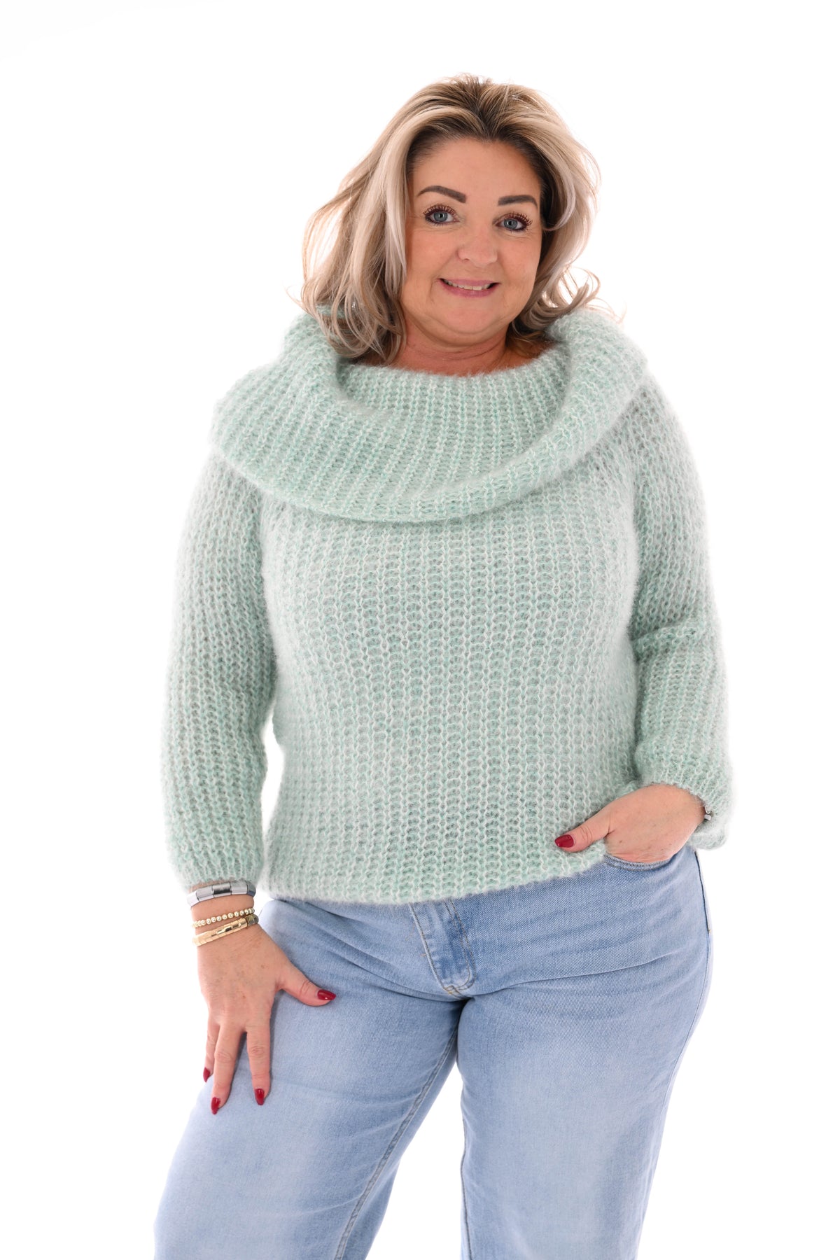 Off-shoulder trui lichtgroen