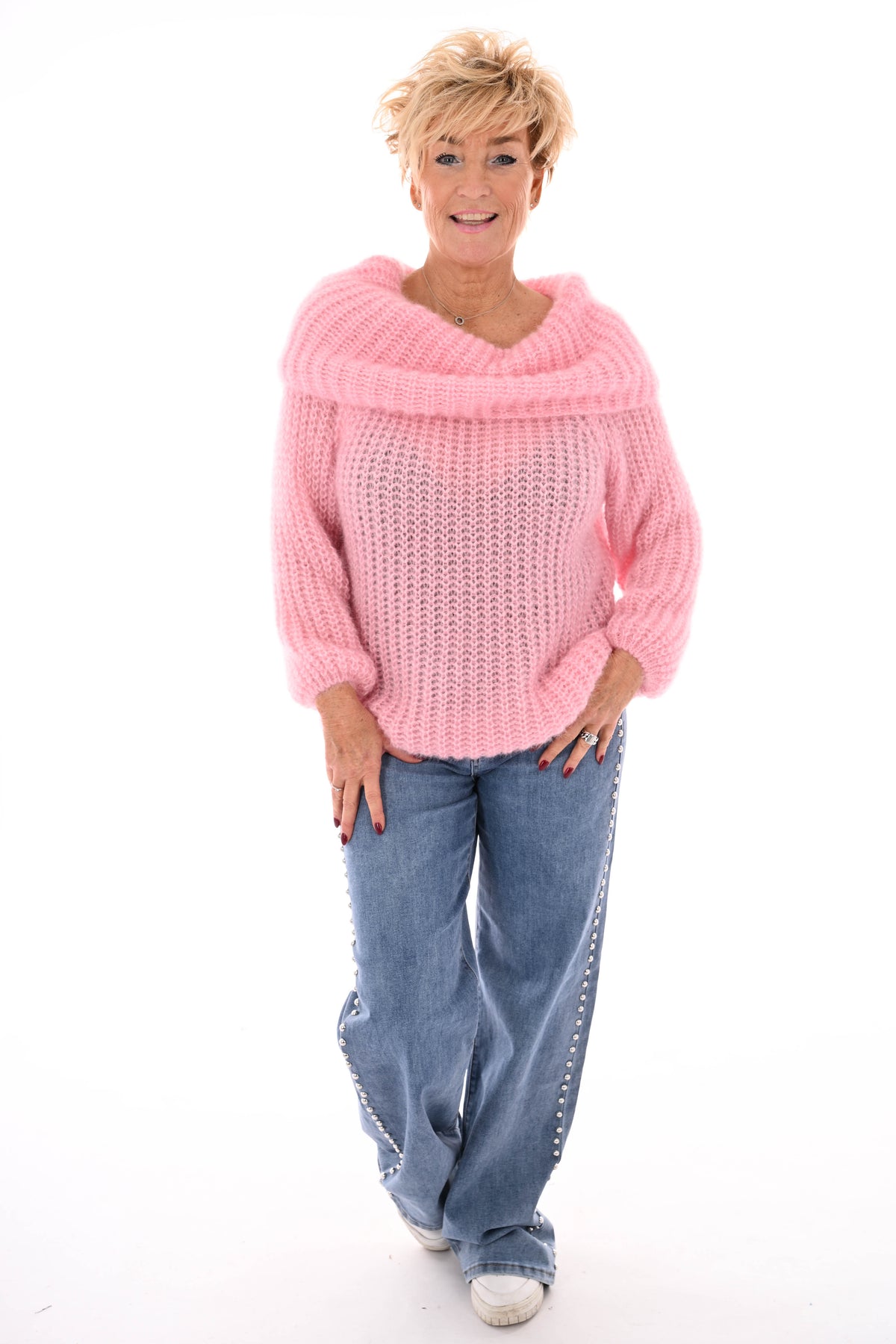 Off-shoulder trui lichtroze