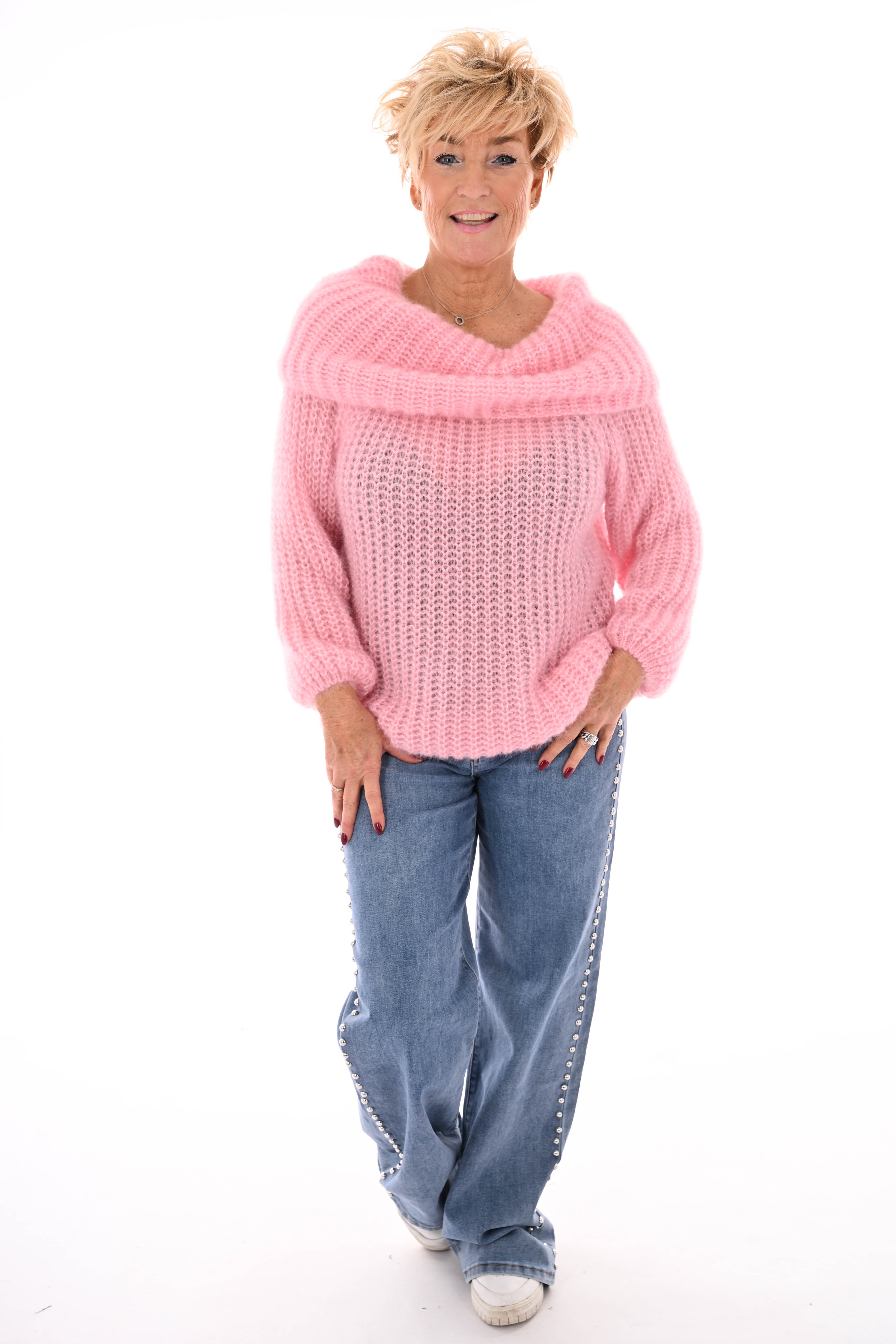 Off-shoulder trui lichtroze