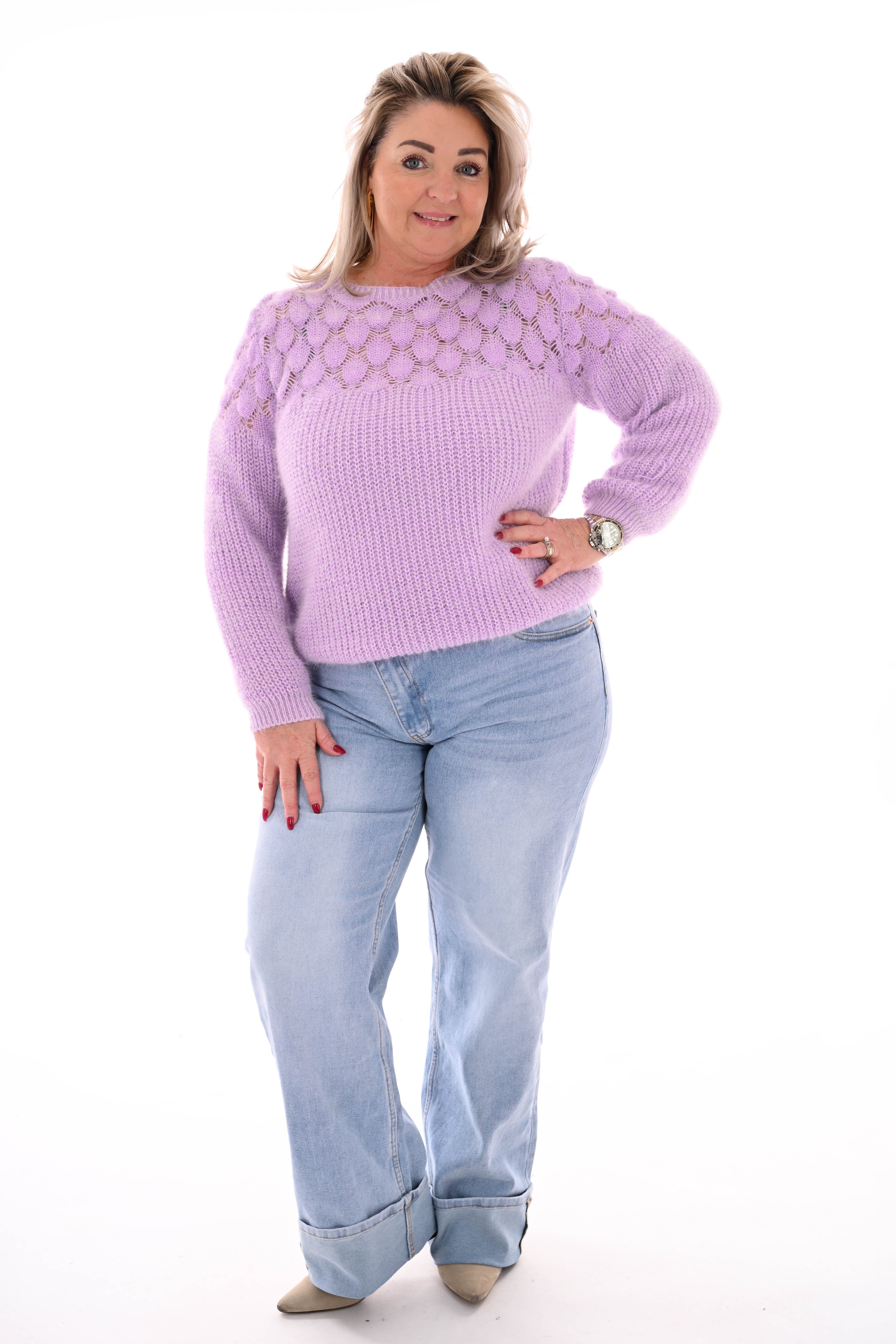 Gehaakte trui hals detail lila