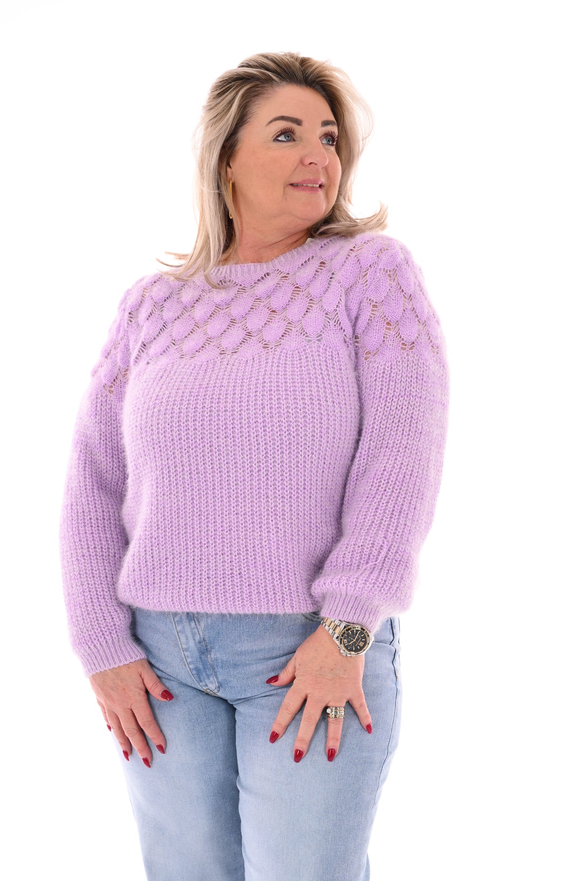 Gehaakte trui hals detail lila