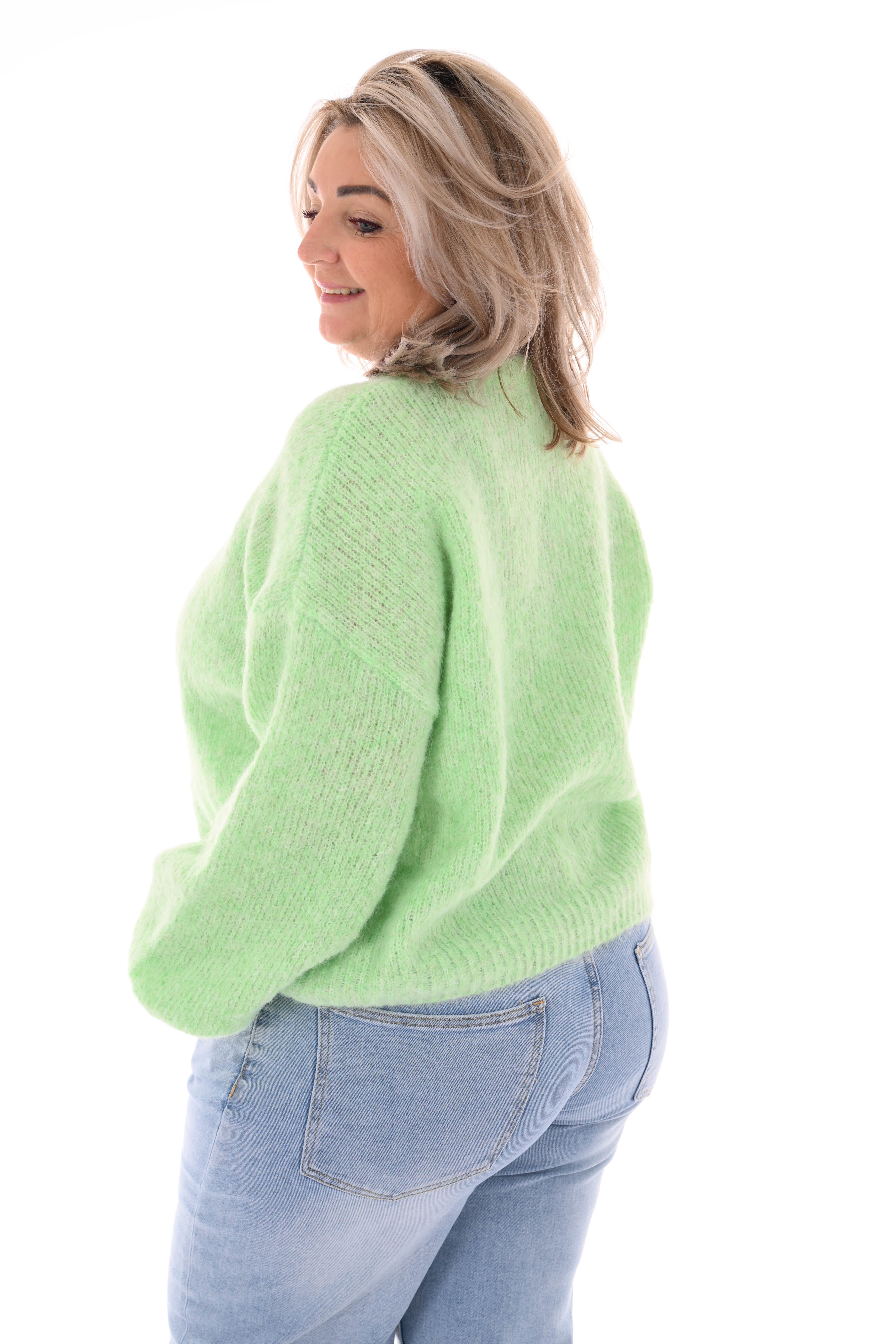 Fijn gebreide trui pofmouwen lichtgroen