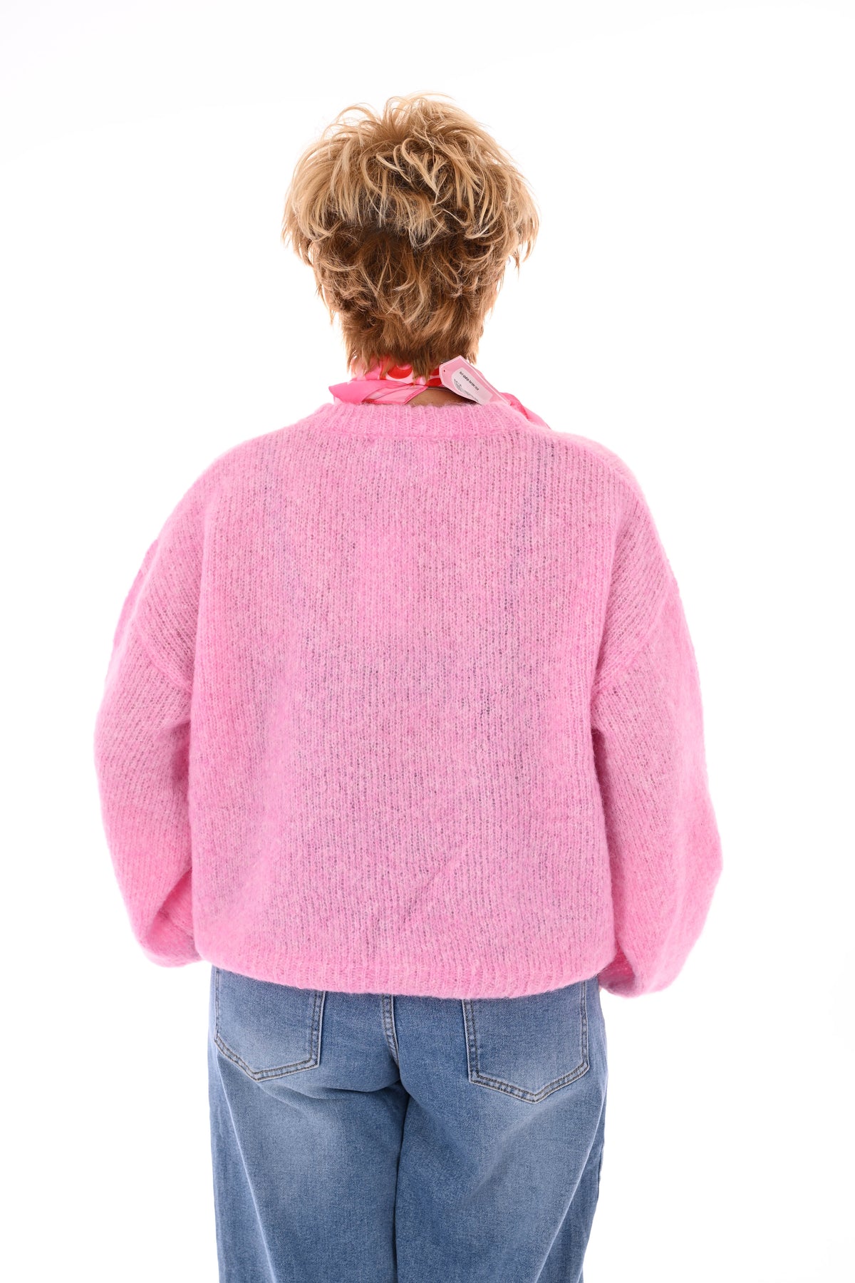 Fijn gebreide trui pofmouwen lichtroze