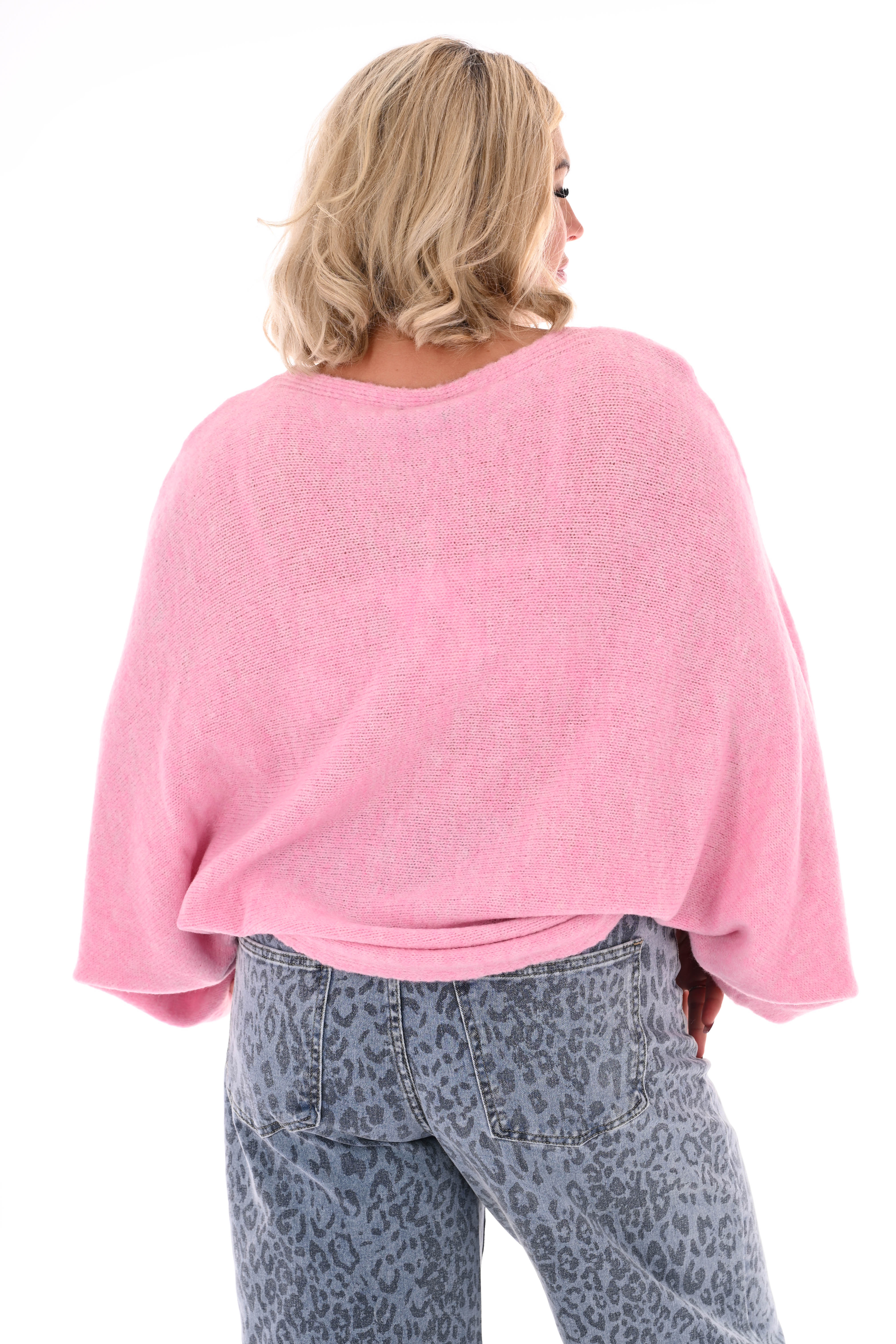 Fijn gebreide vleermuis trui uni lichtroze