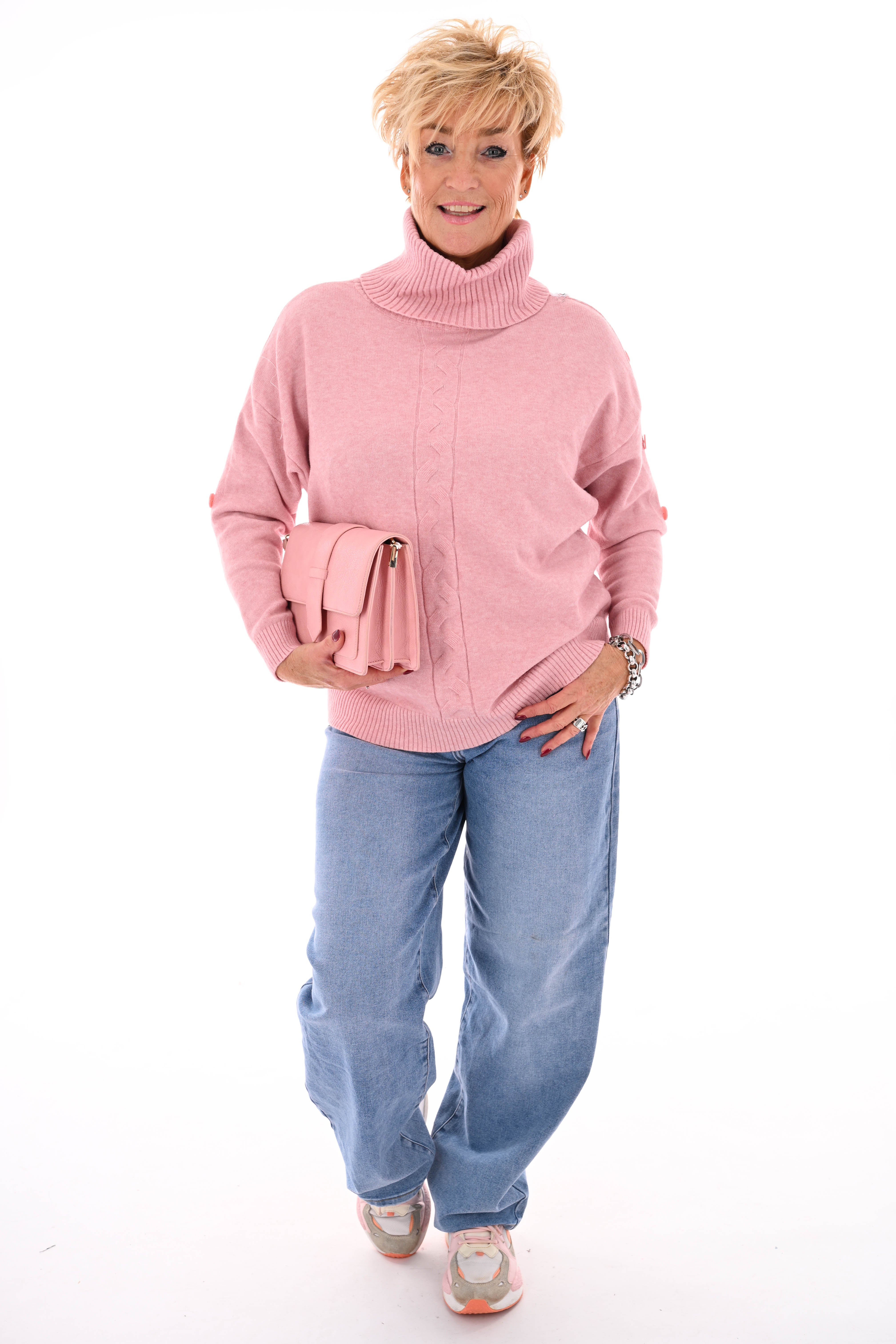 Losse coltrui met knopen lichtroze