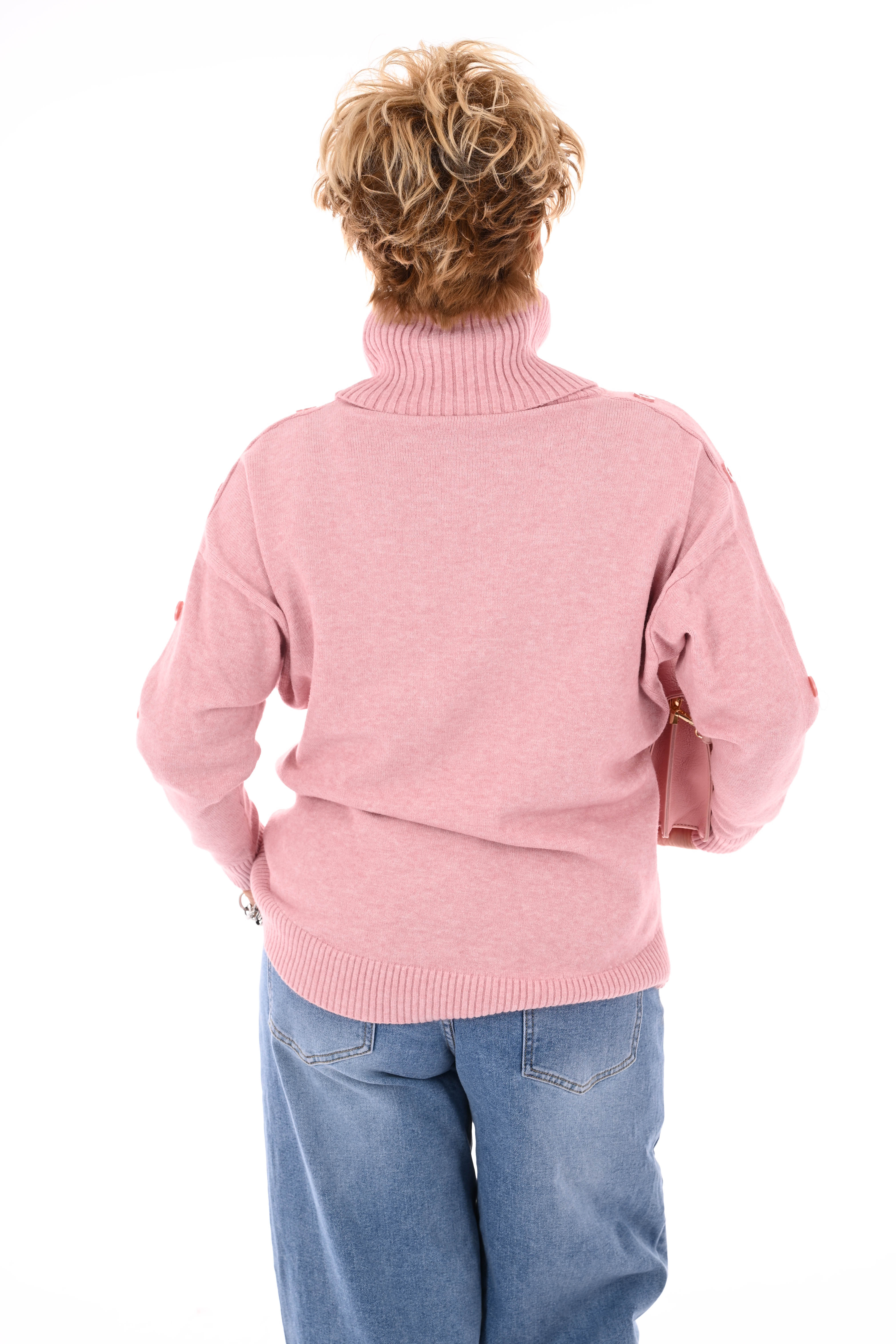 Losse coltrui met knopen lichtroze