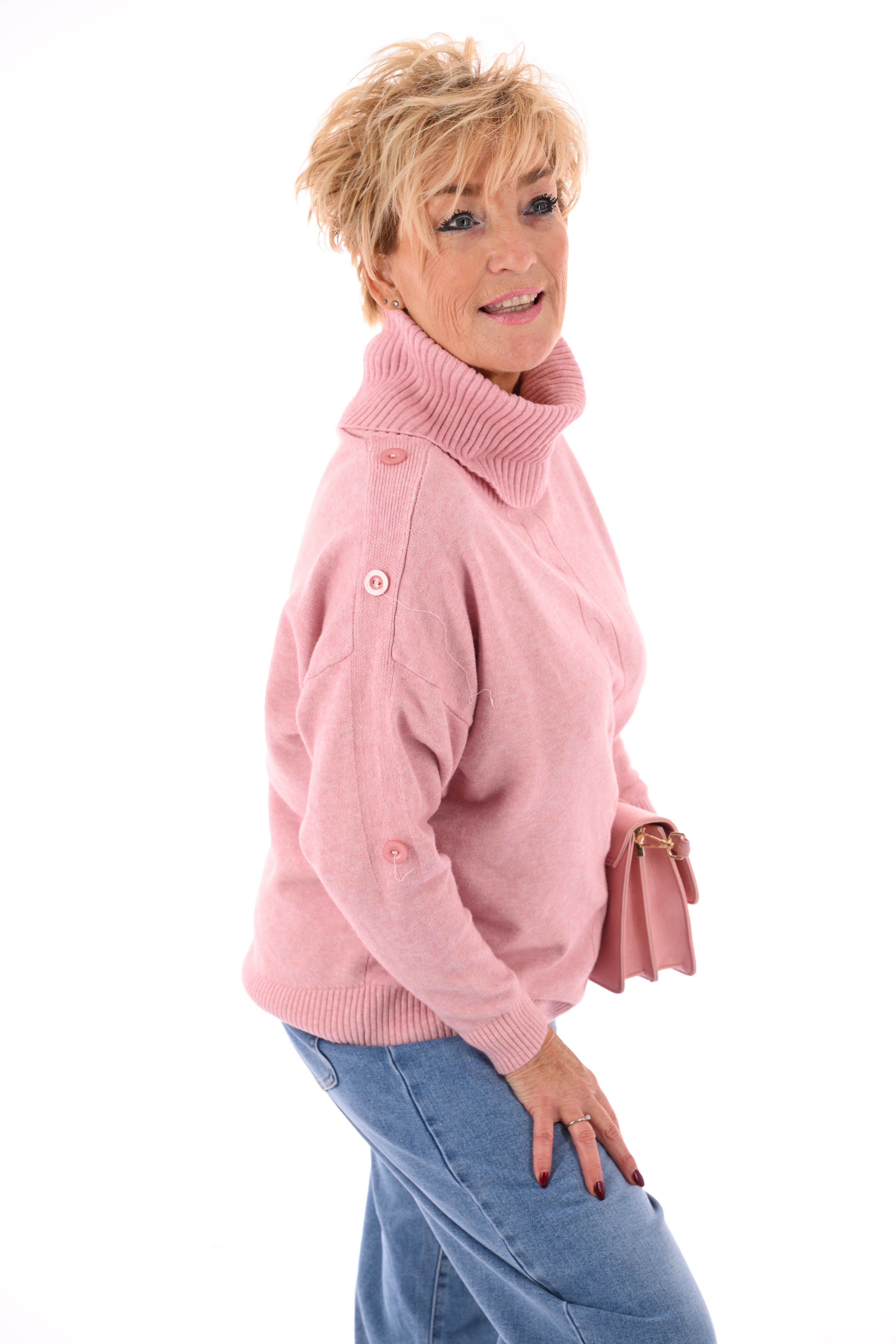 Losse coltrui met knopen lichtroze