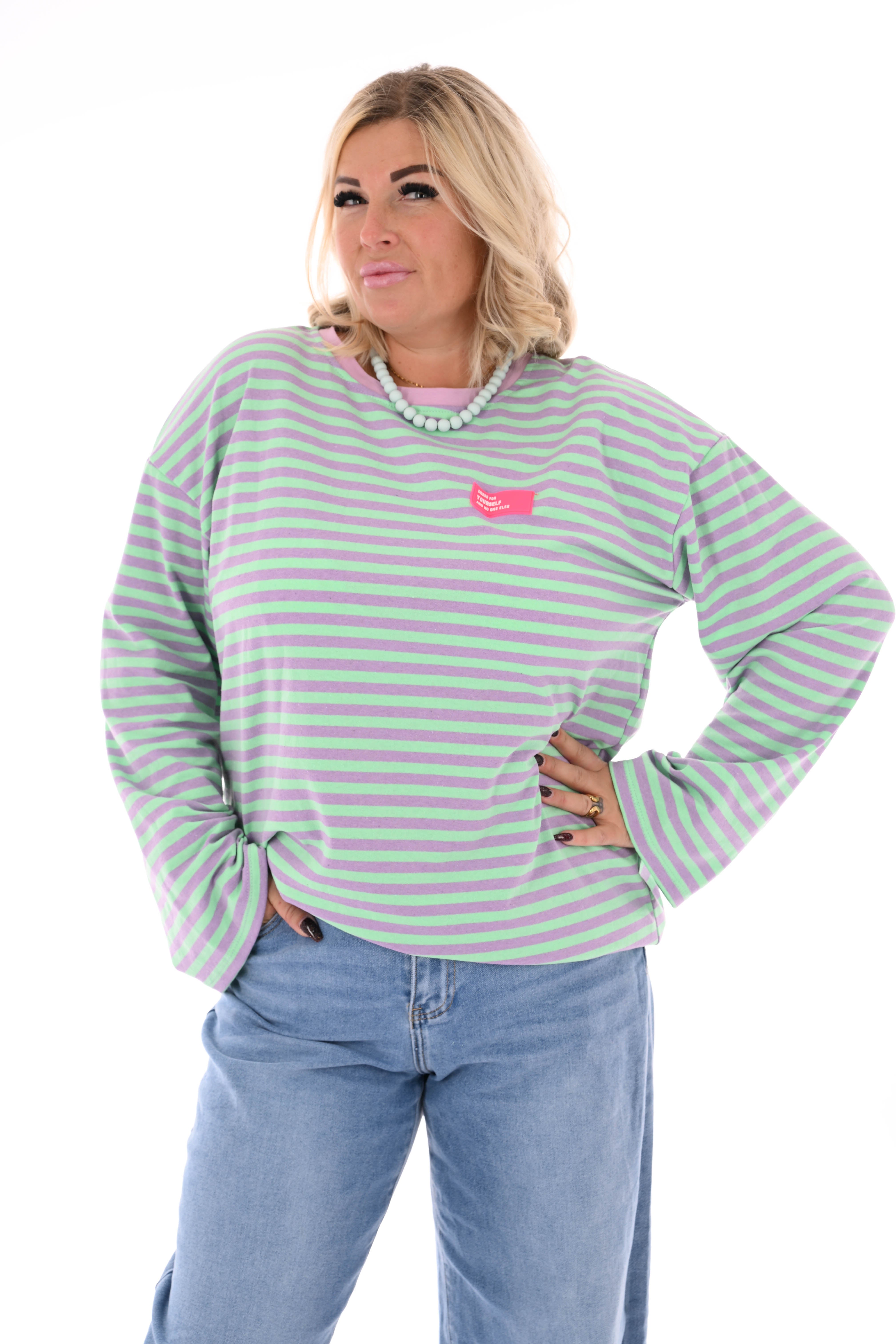 Trui fijne streepjes lila