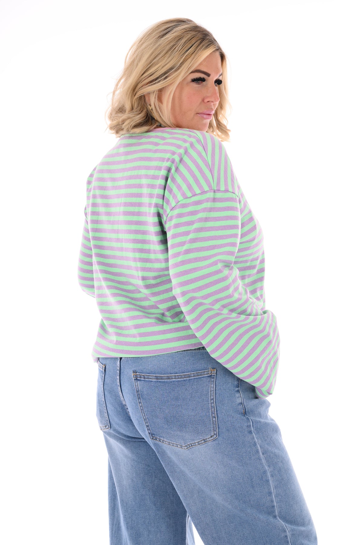 Trui fijne streepjes lila