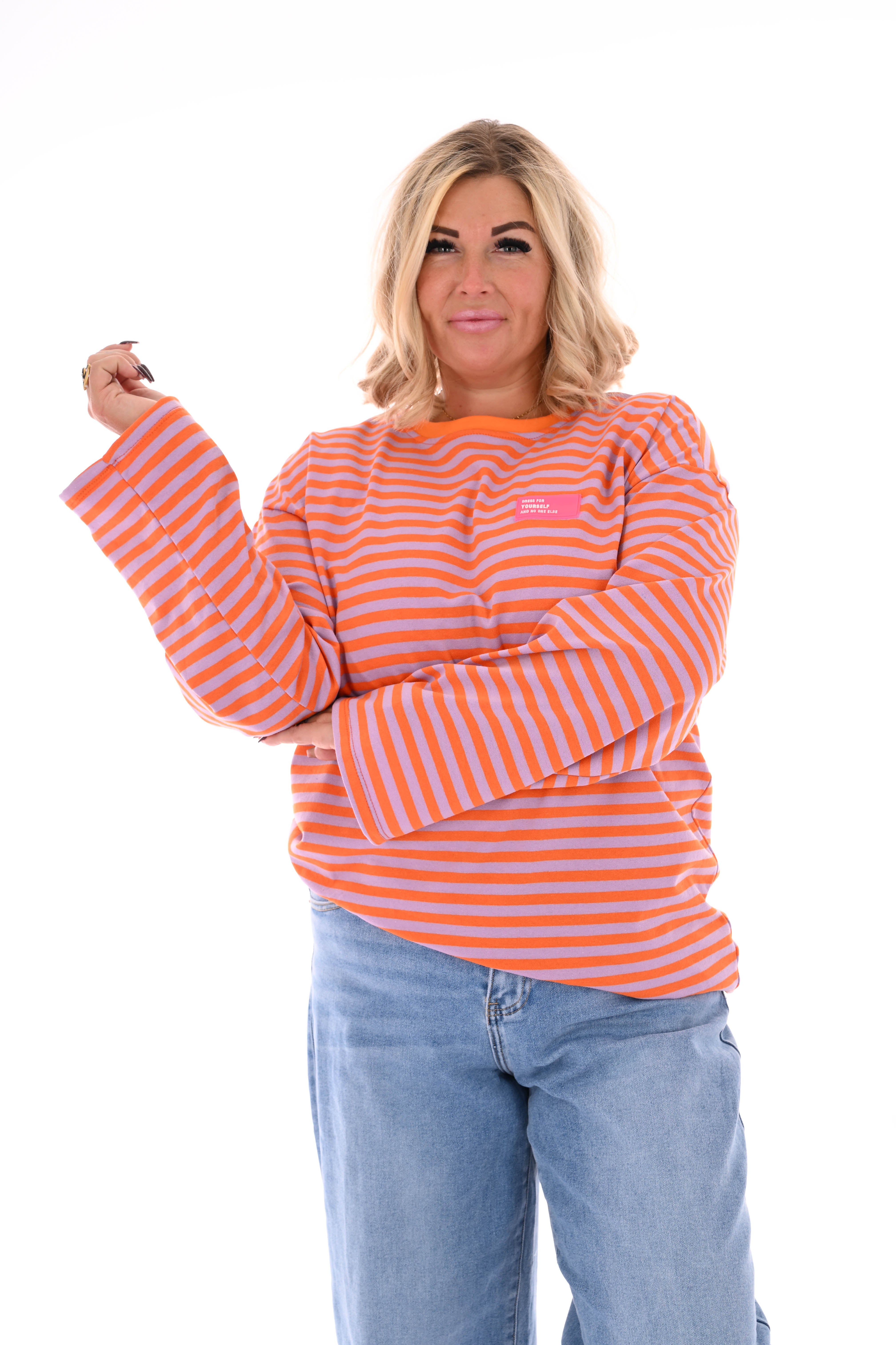 Trui fijne streepjes oranje