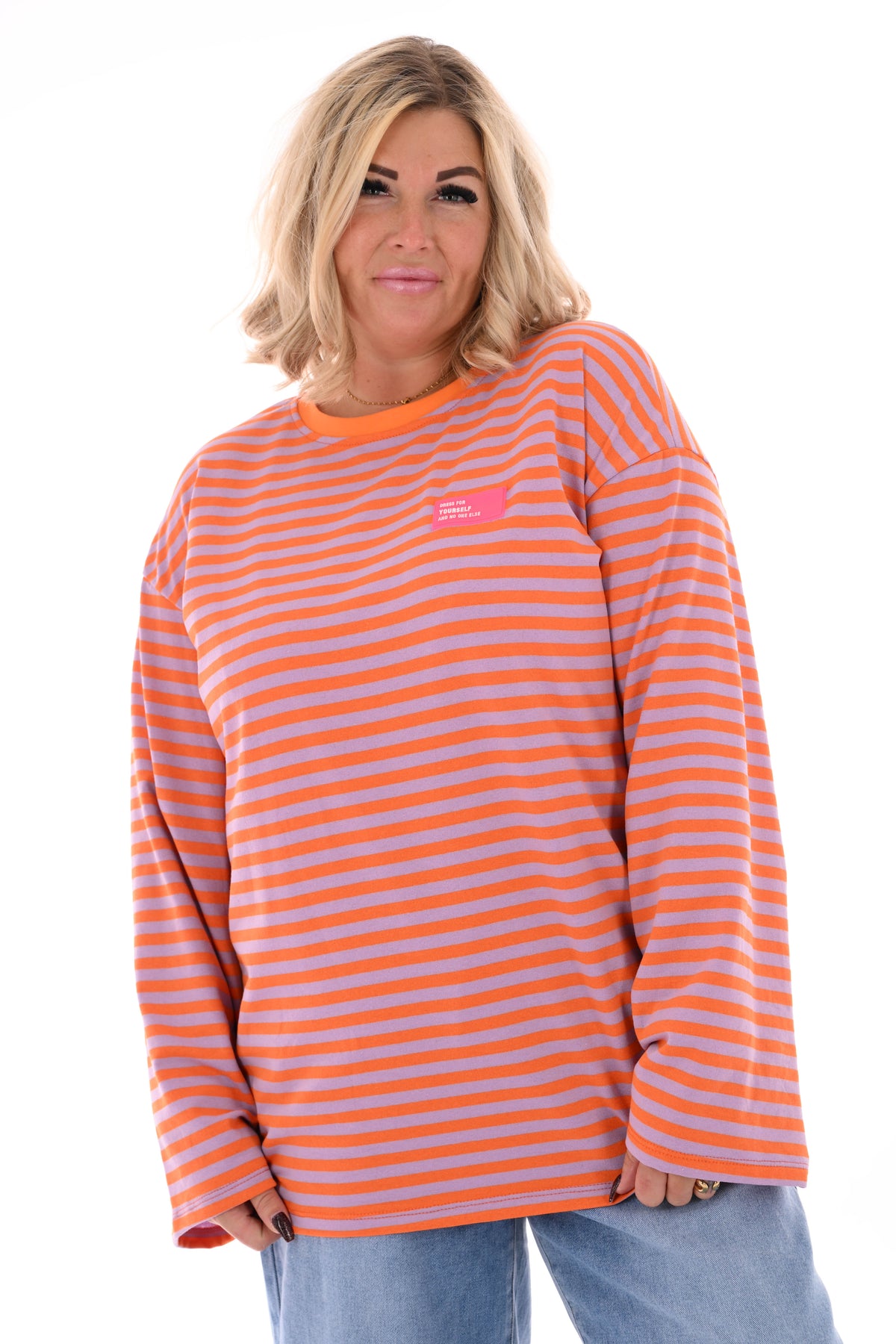 Trui fijne streepjes oranje