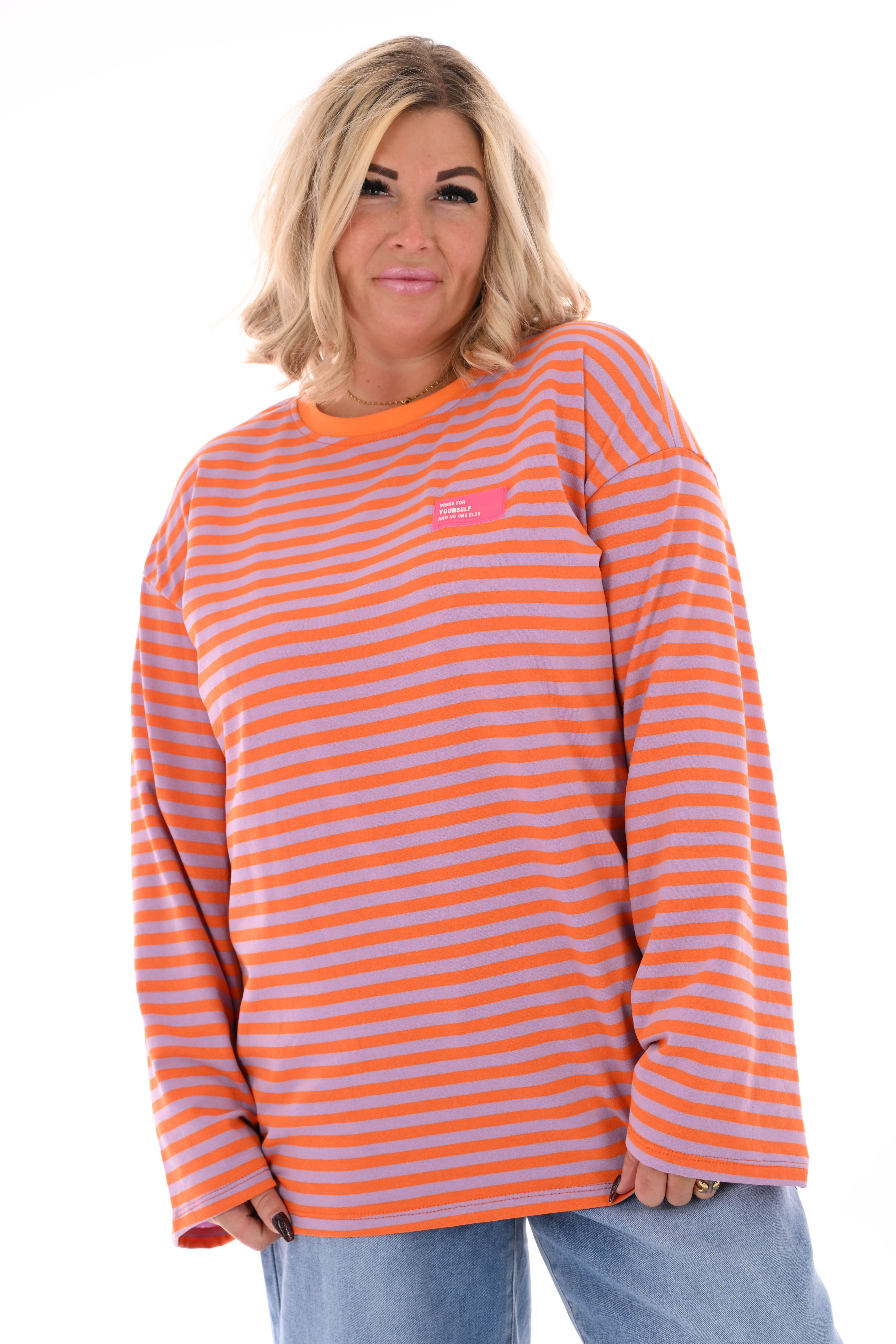 Trui fijne streepjes oranje