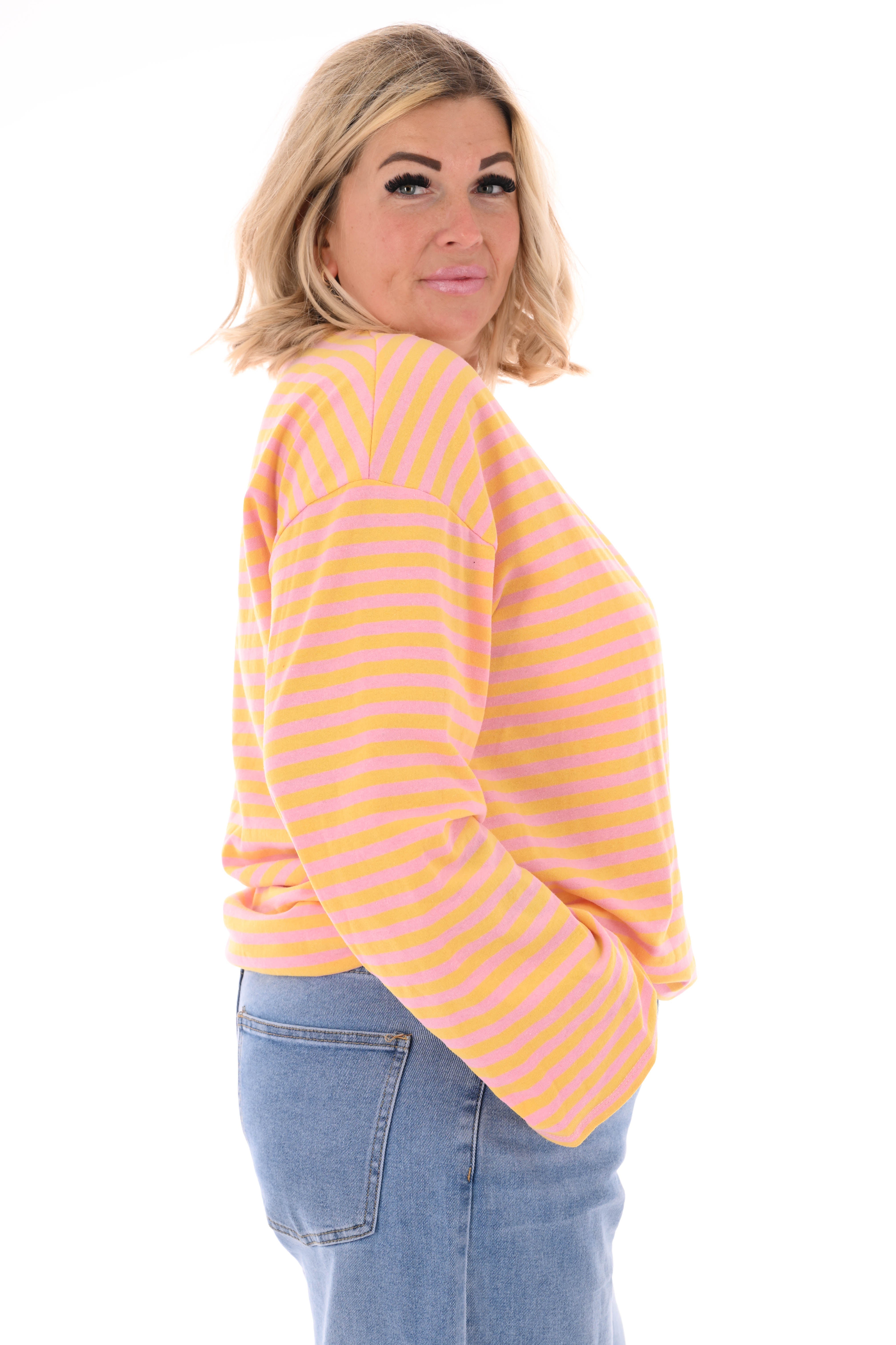 Trui fijne streepjes geel