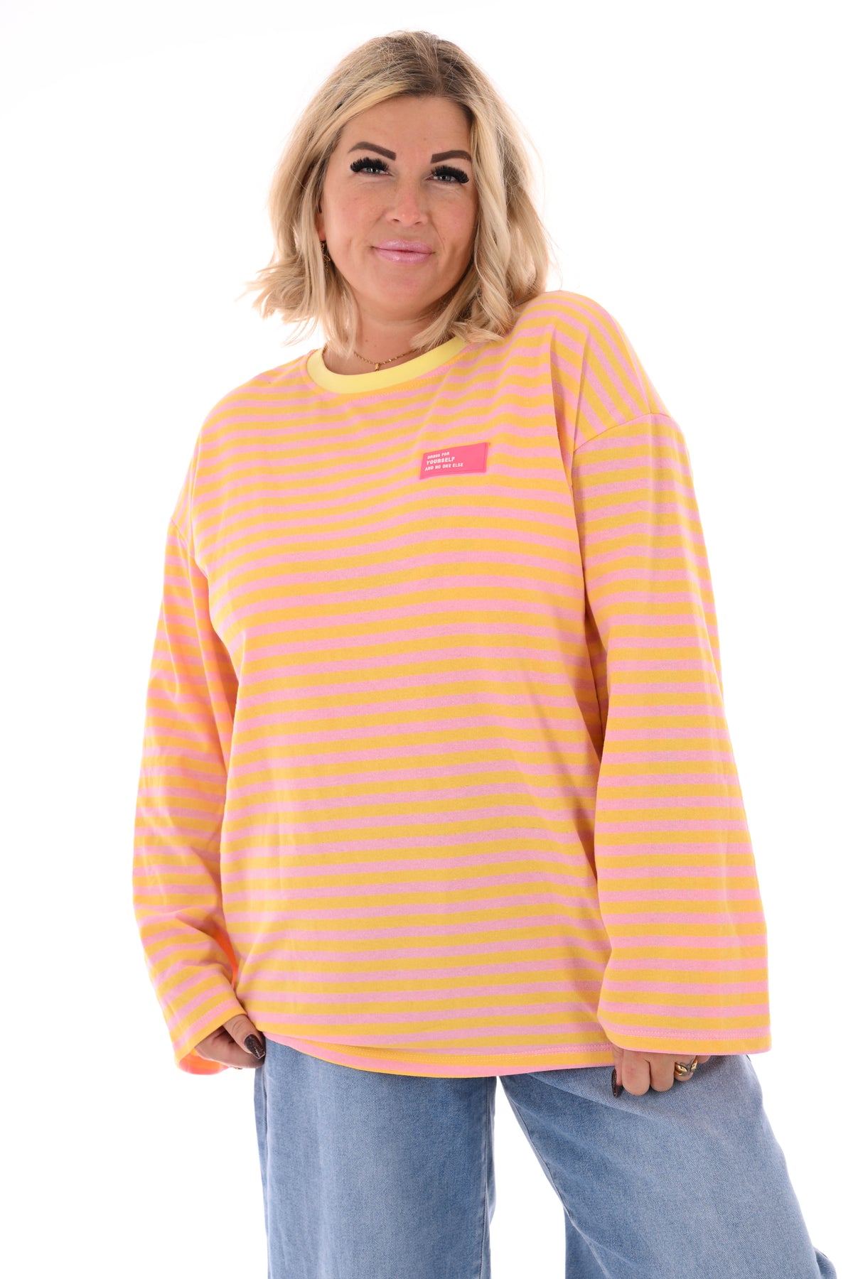 Trui fijne streepjes geel