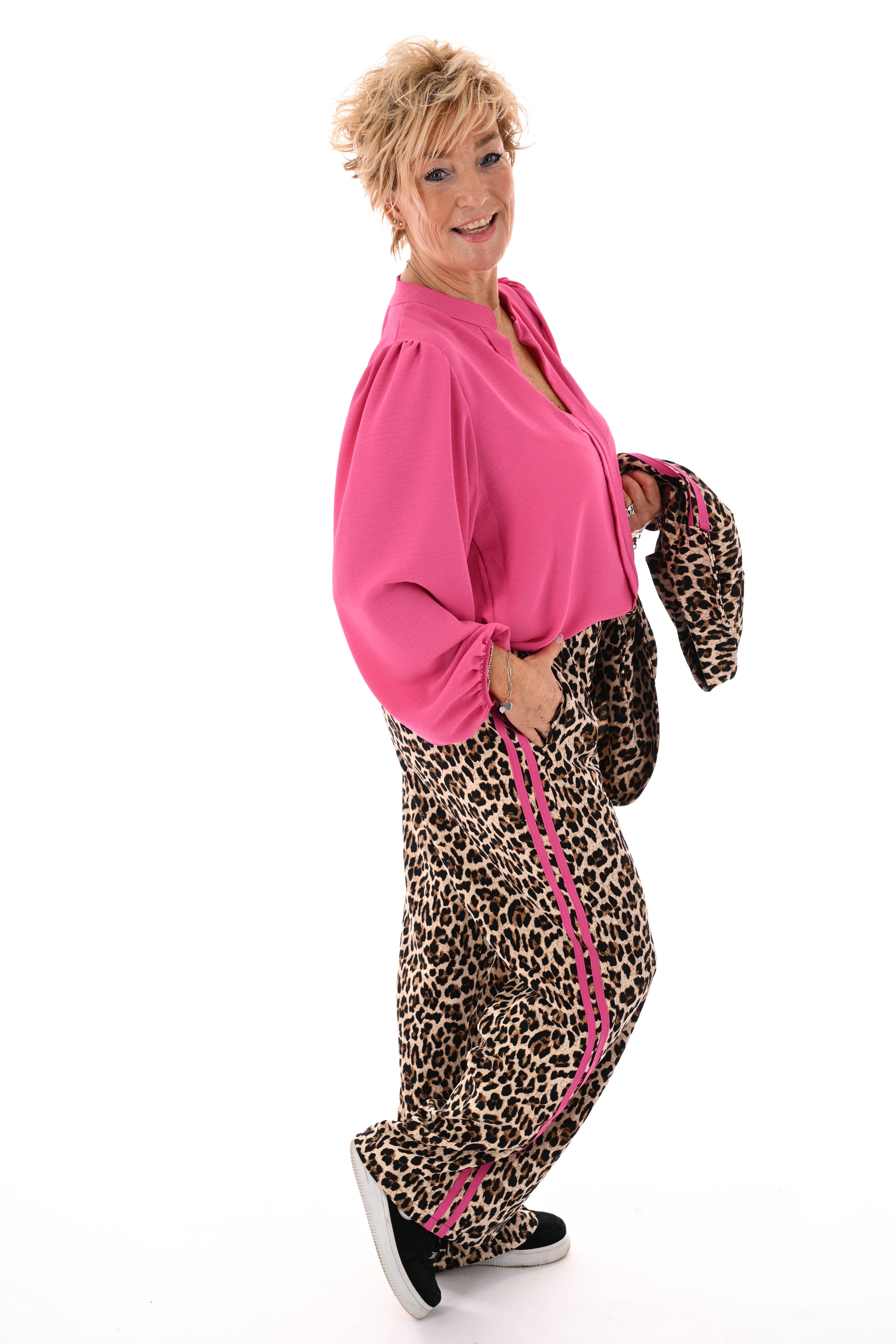 Top lange mouwen v-hals uni fuchsia