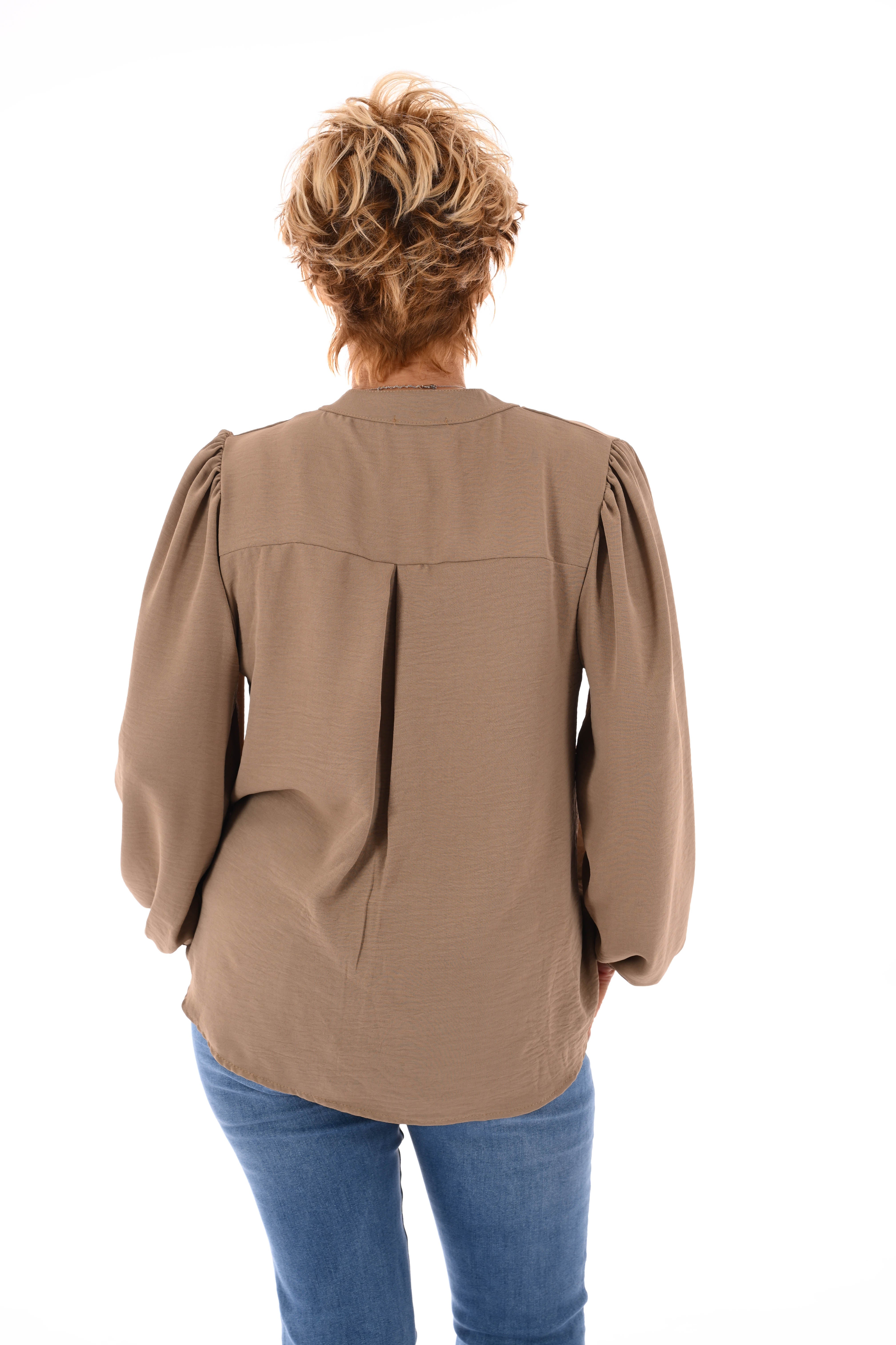 Top lange mouwen v-hals uni lichtbruin