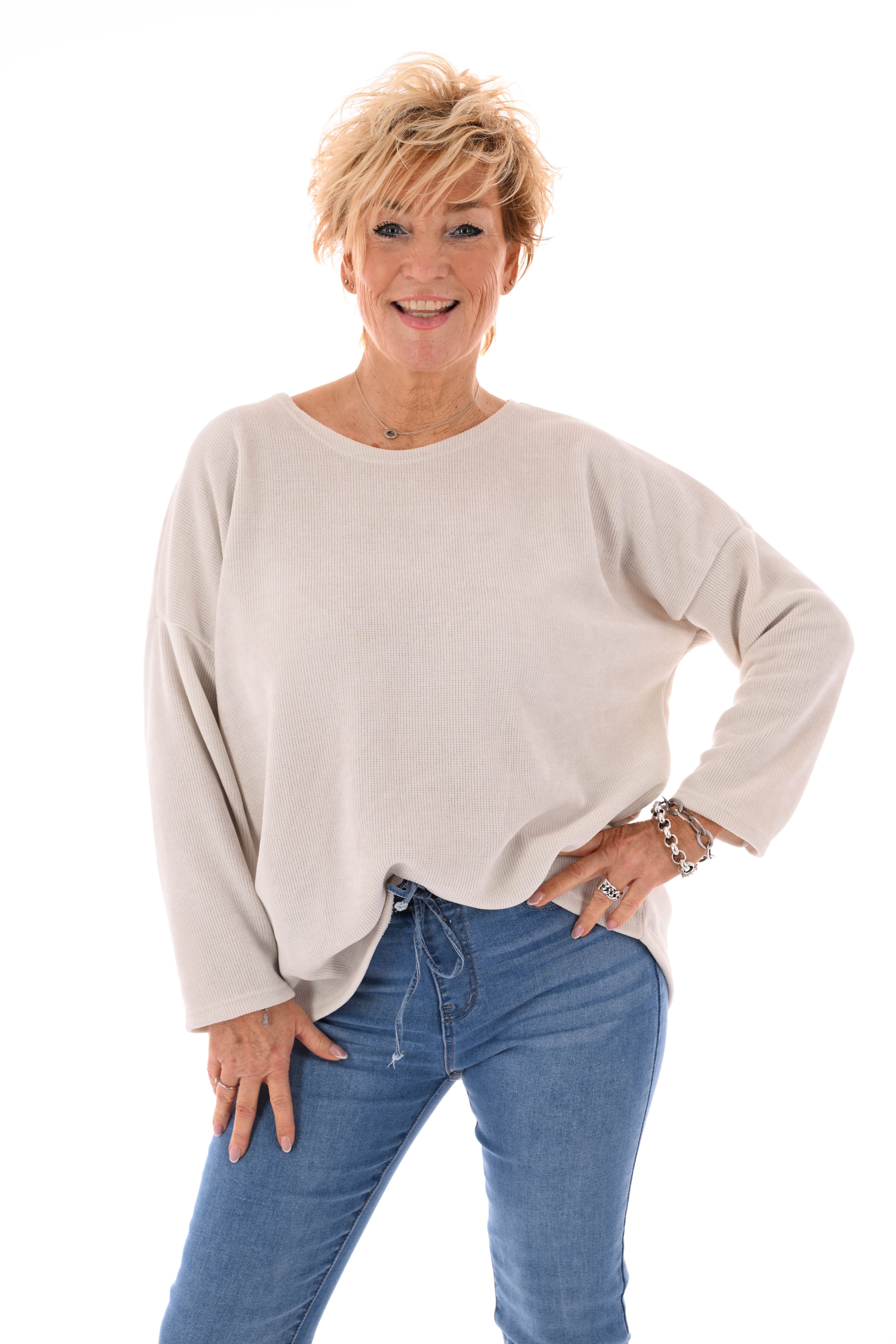 Rib trui ronde hals creme