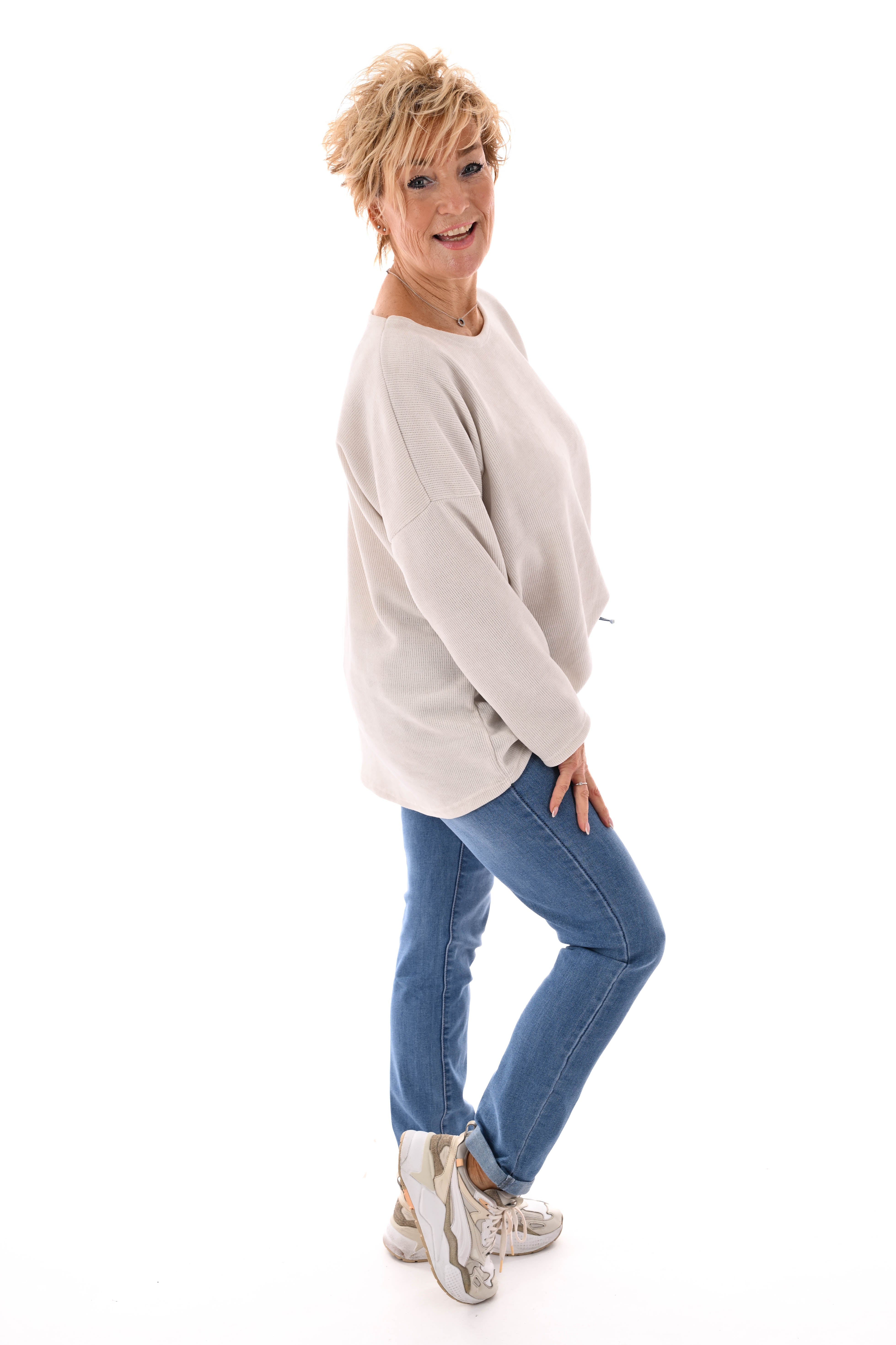Rib trui ronde hals creme
