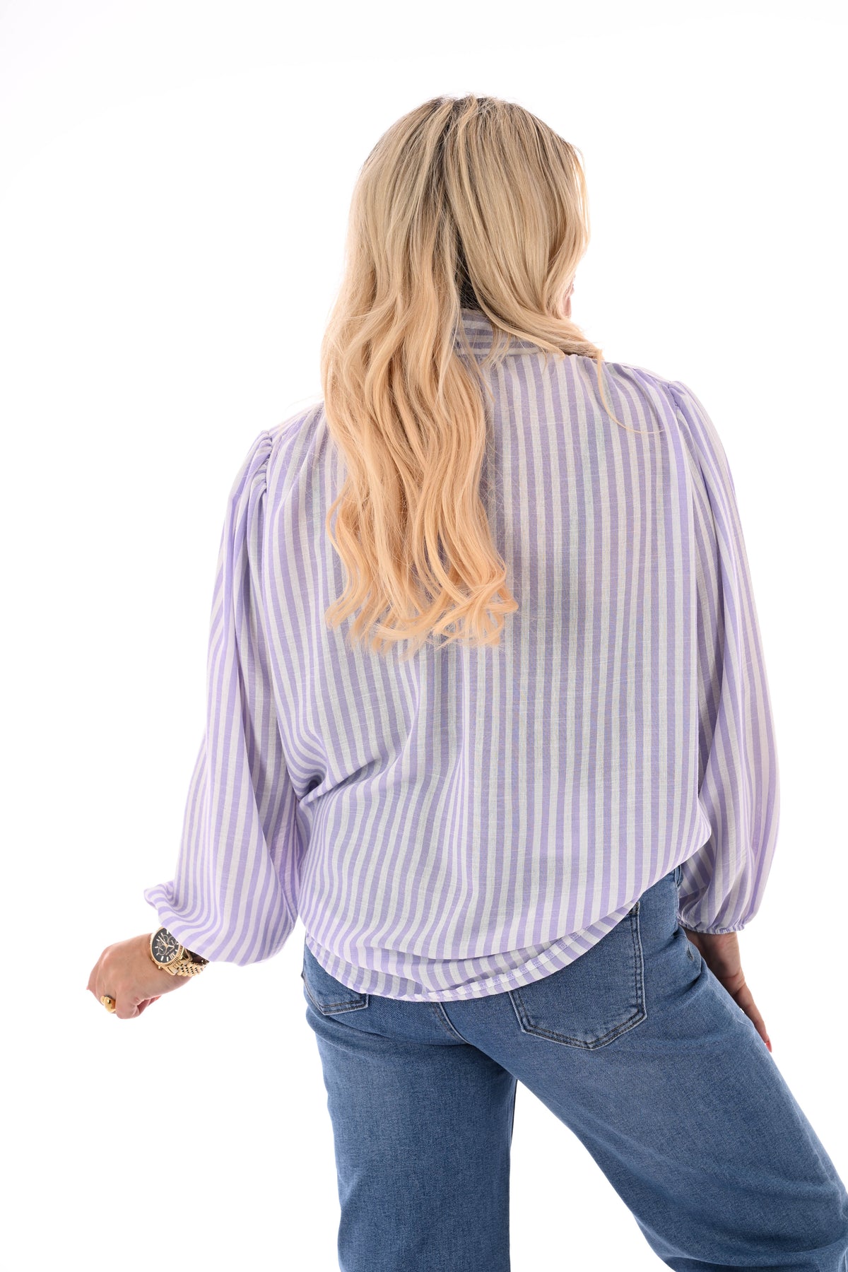 Top lange mouwen streepjes met strik lila