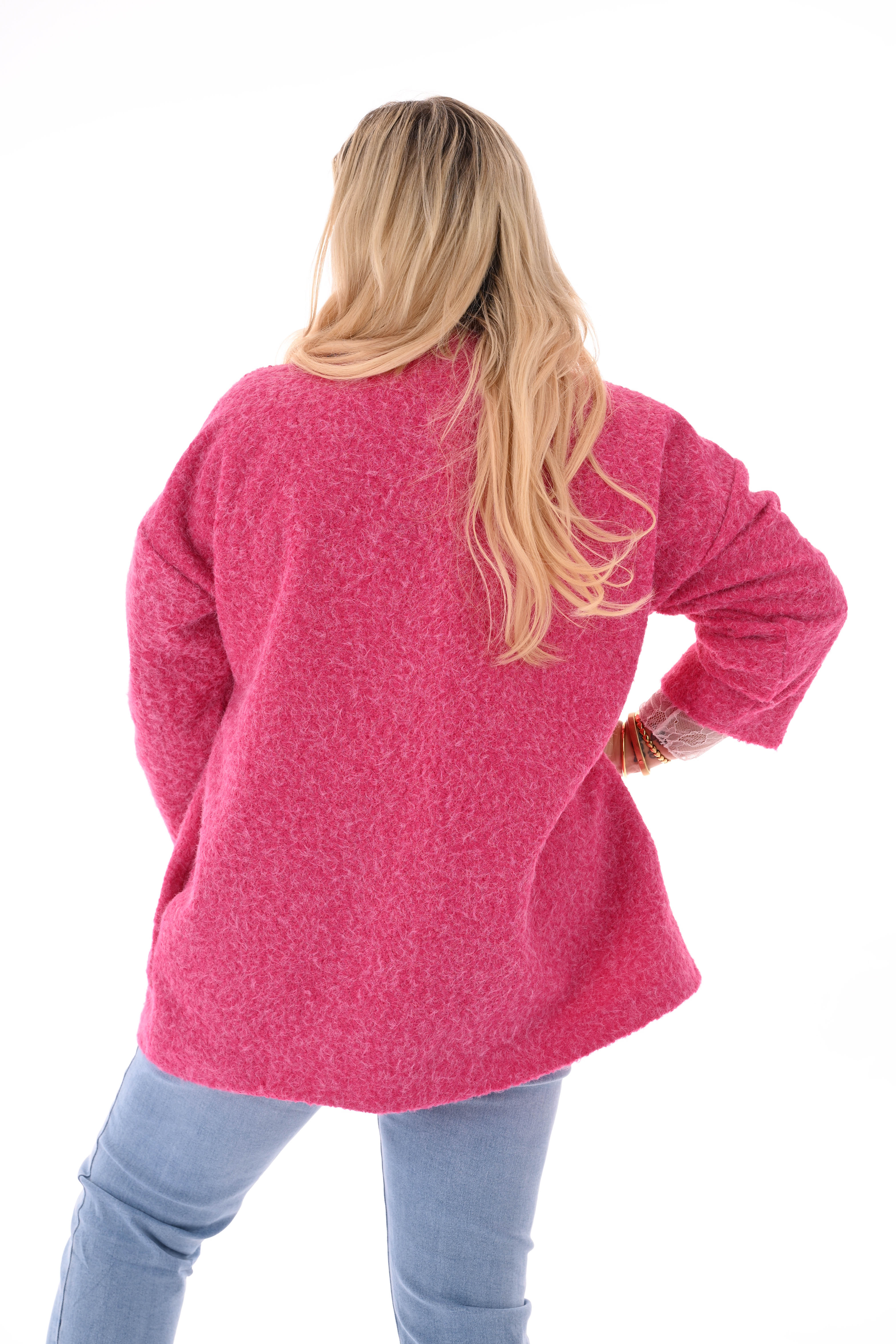 Wavy boucle jasje gedrapeerde mouwen fuchsia