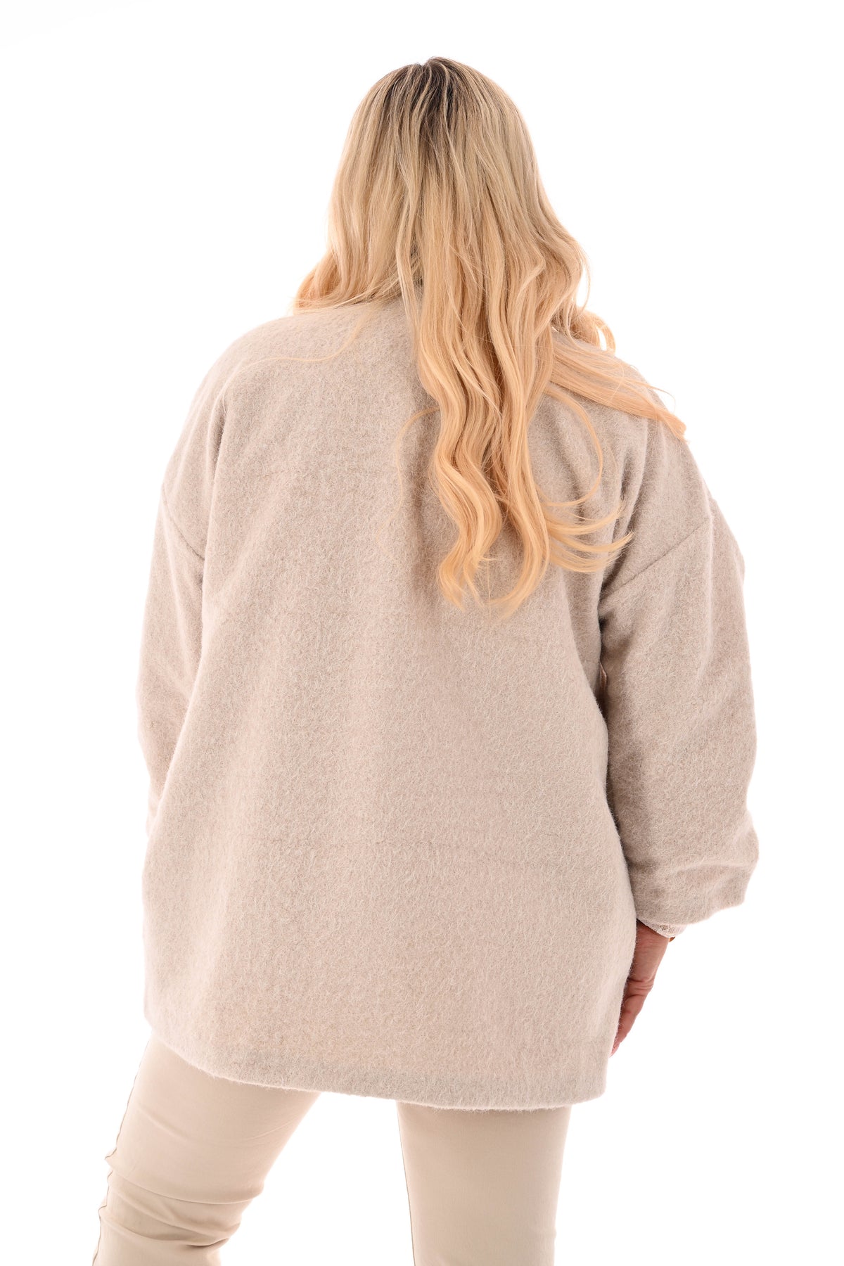 Wavy boucle jasje gedrapeerde mouwen beige