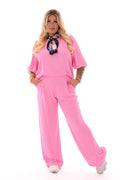 Tweedelig pak 3/4e pofmouwen uni roze