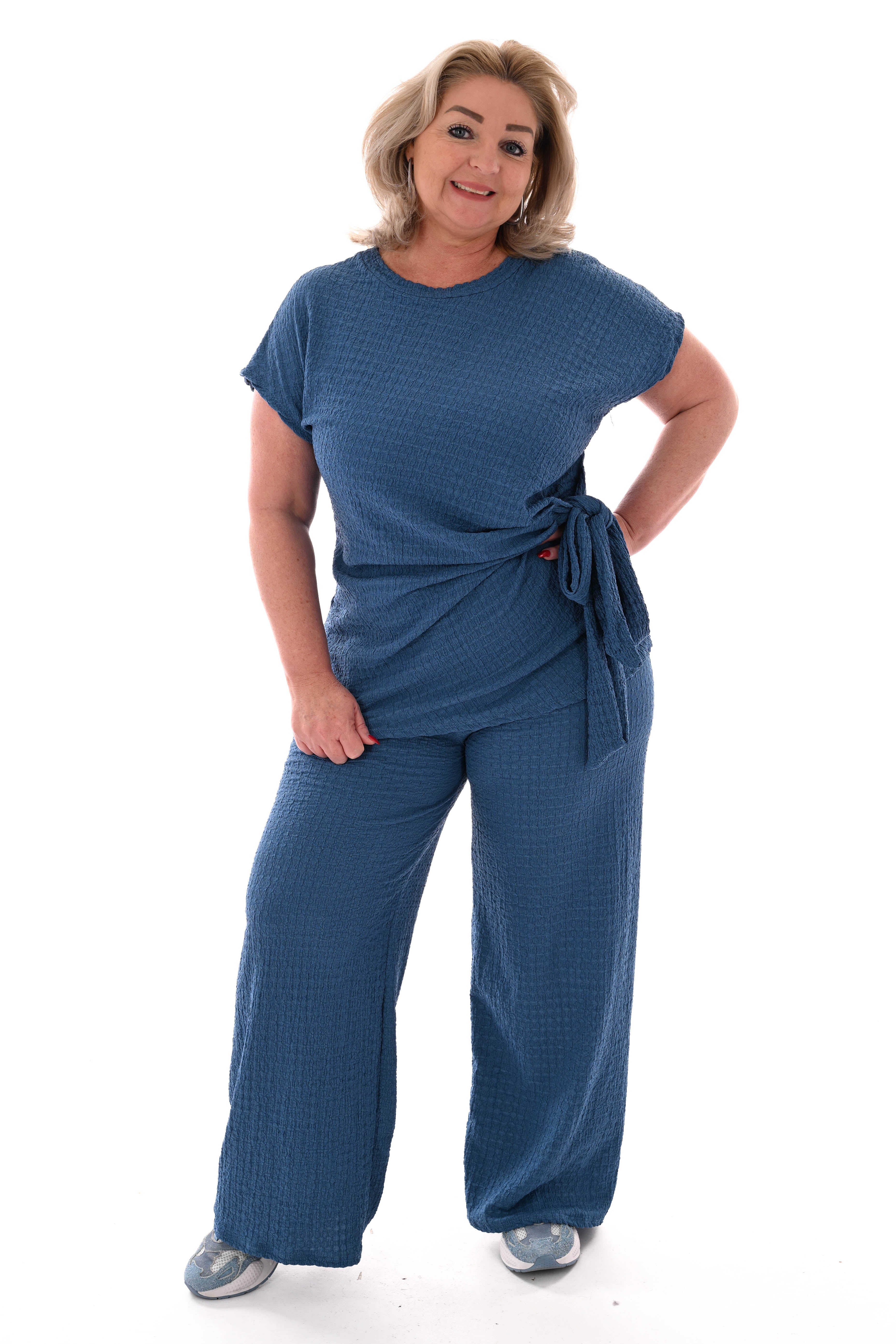 Tweedelig set crepe met knoop blauw