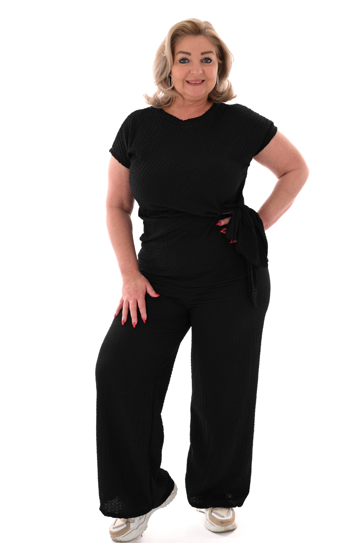 Tweedelig set crepe met knoop zwart