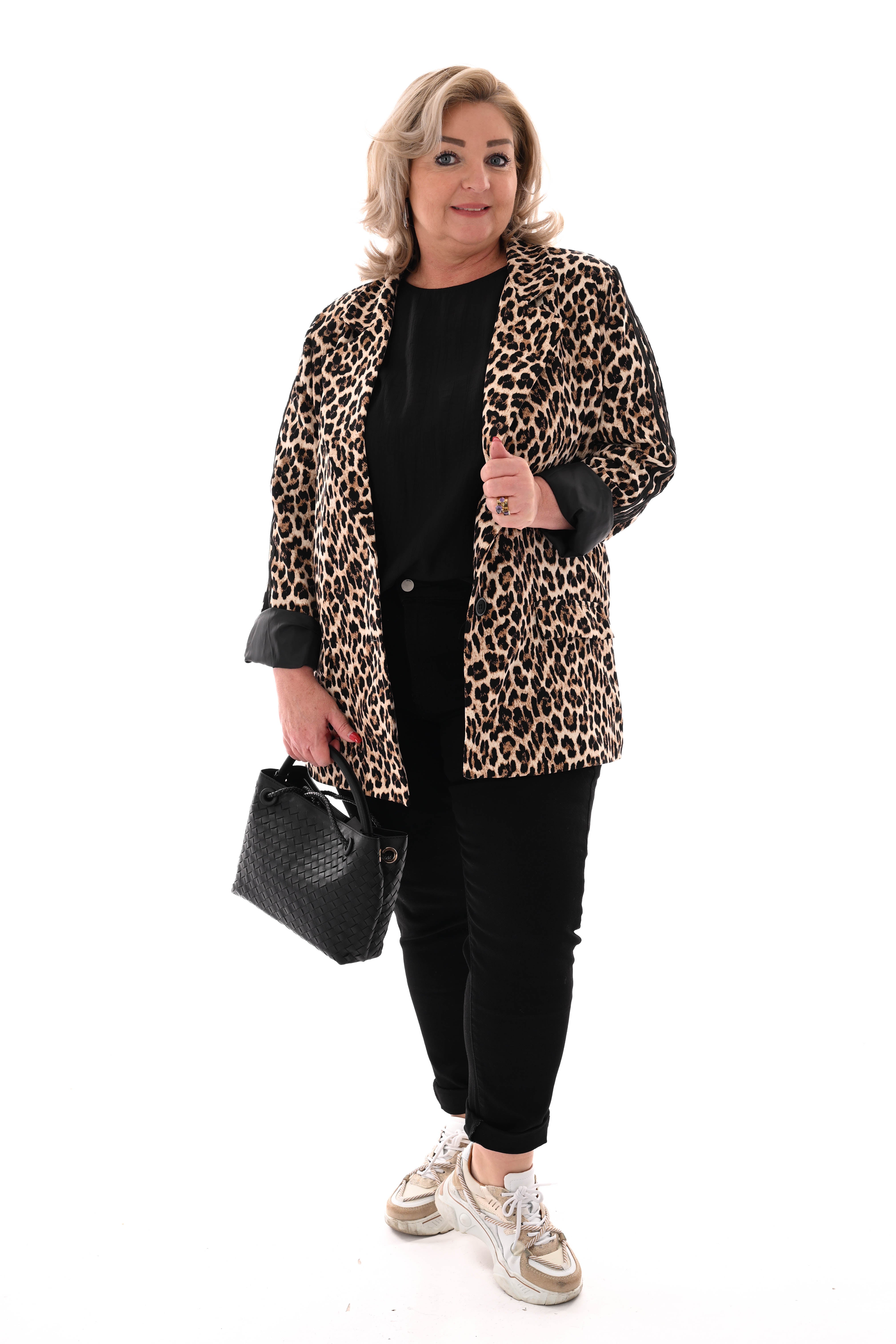 Blazer met bies panterprint zwart