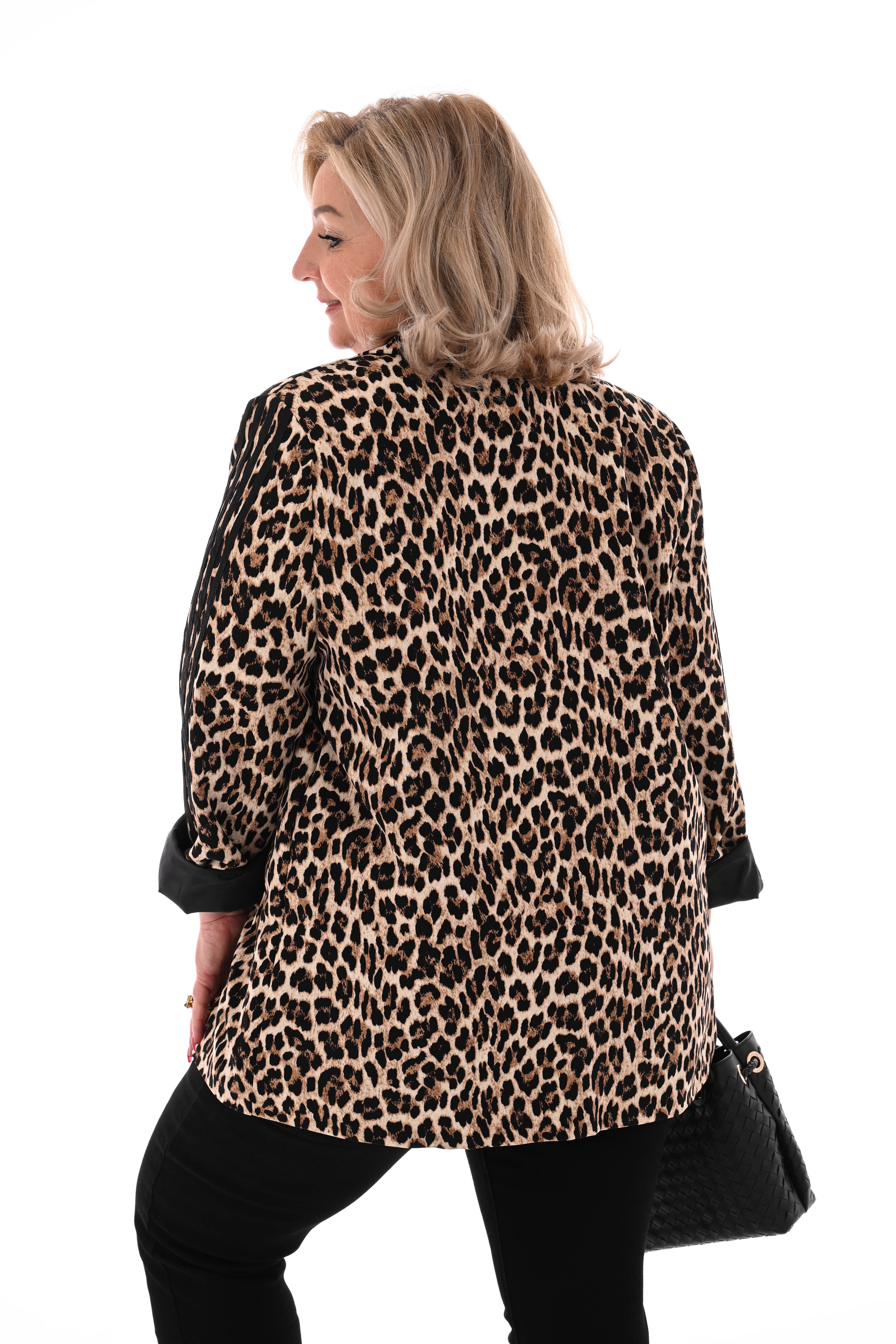 Blazer met bies panterprint zwart