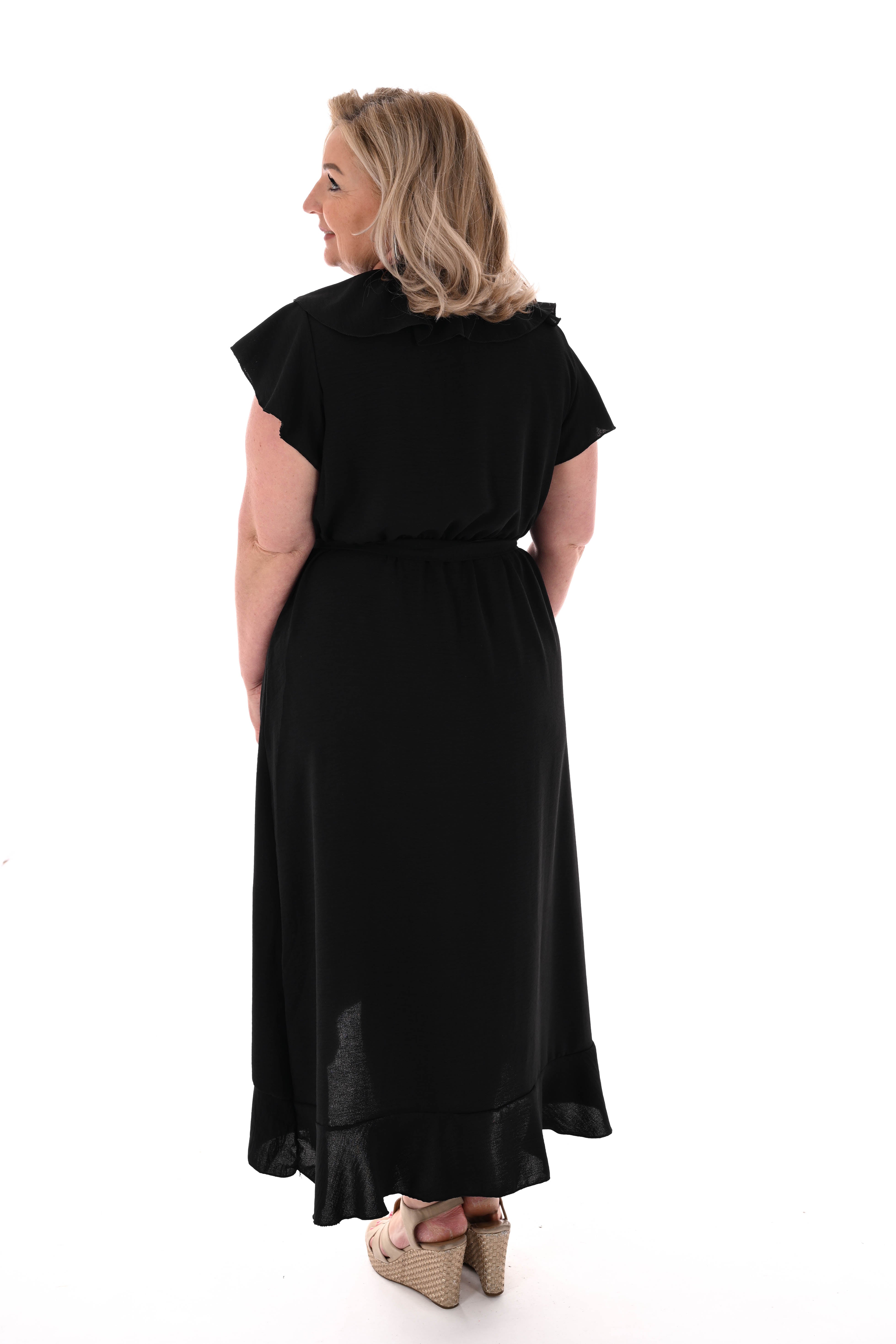 Lange roezel jurk ceintuur zwart