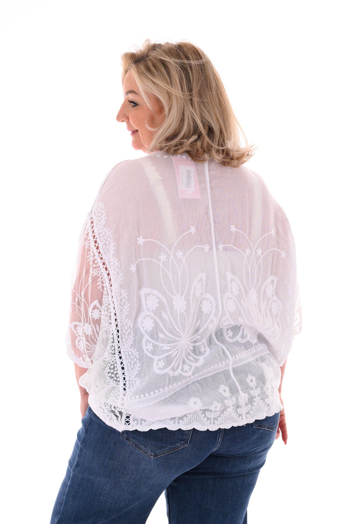 Kort vestje broderie details wit