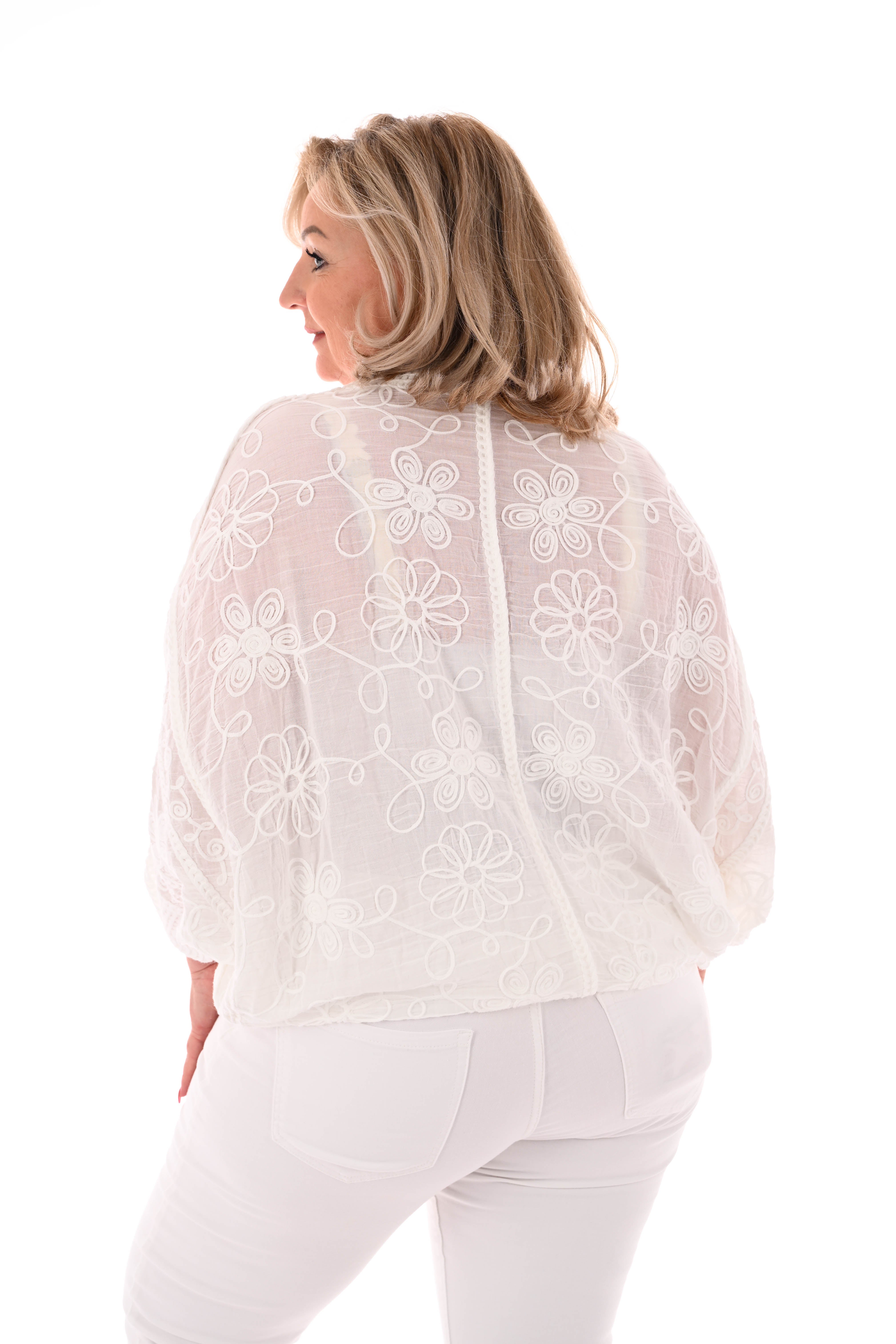 Kort vestje broderie details roomwit