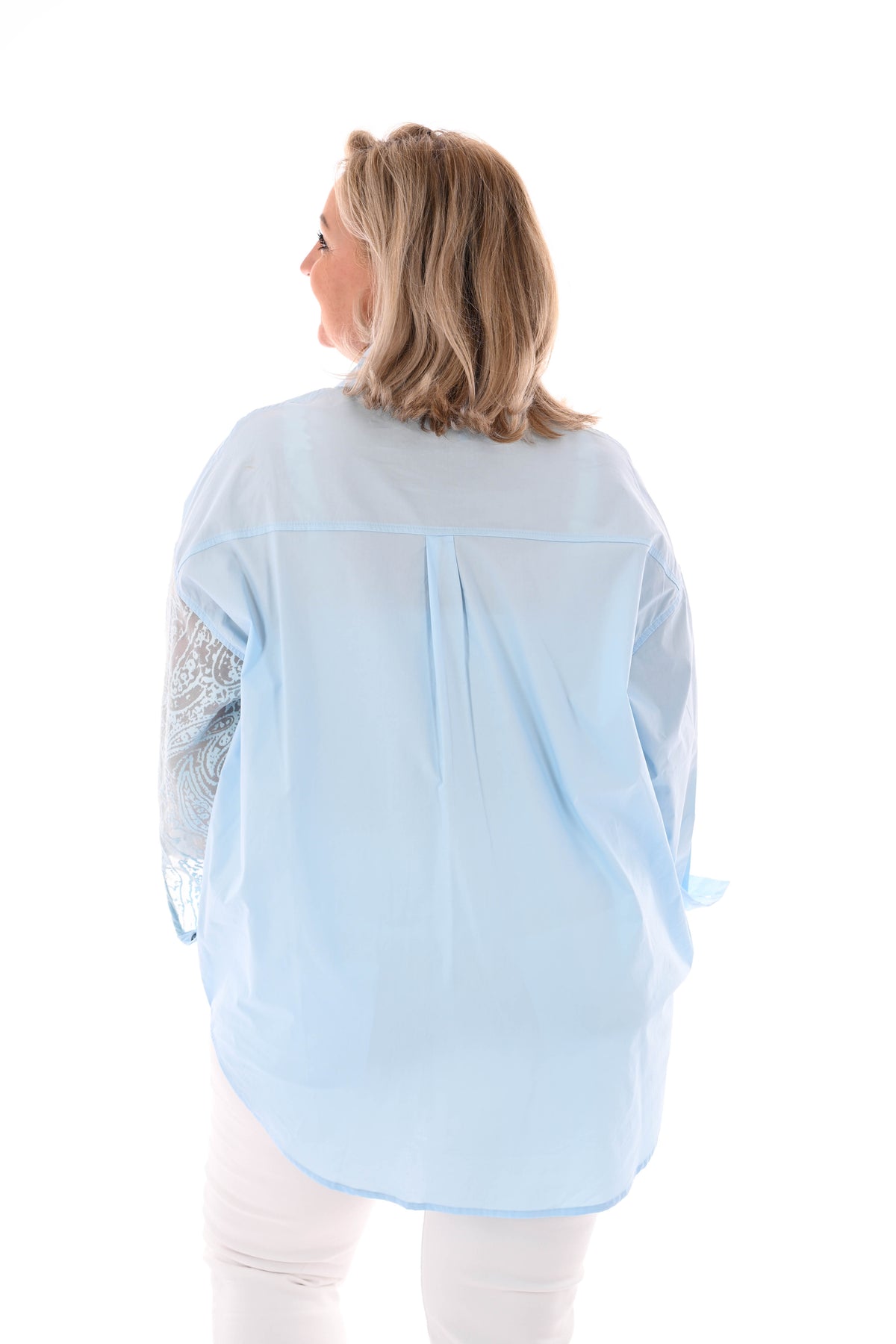 Blouse uni en paisley lichtblauw