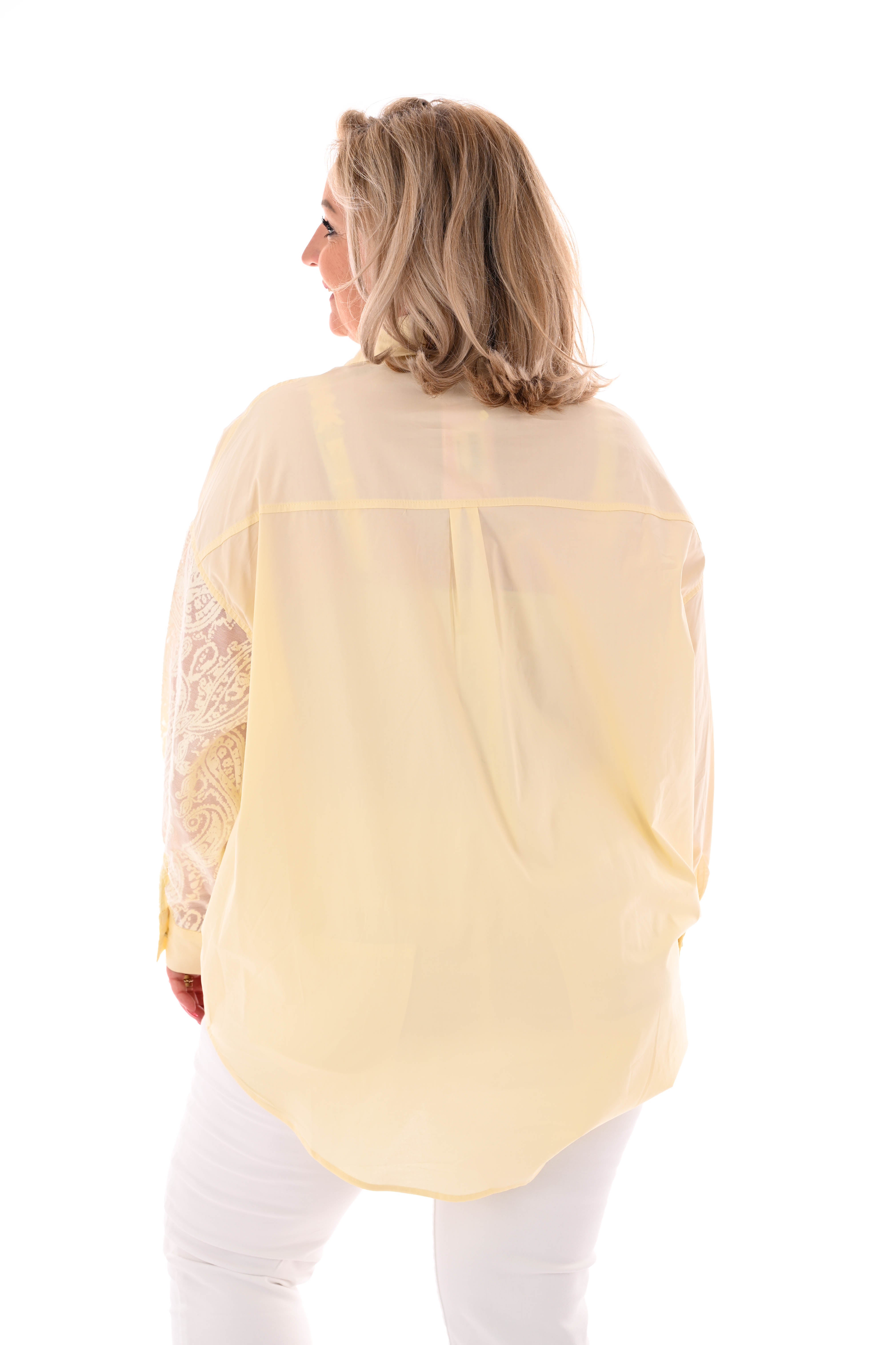 Blouse uni en paisley lichtgeel