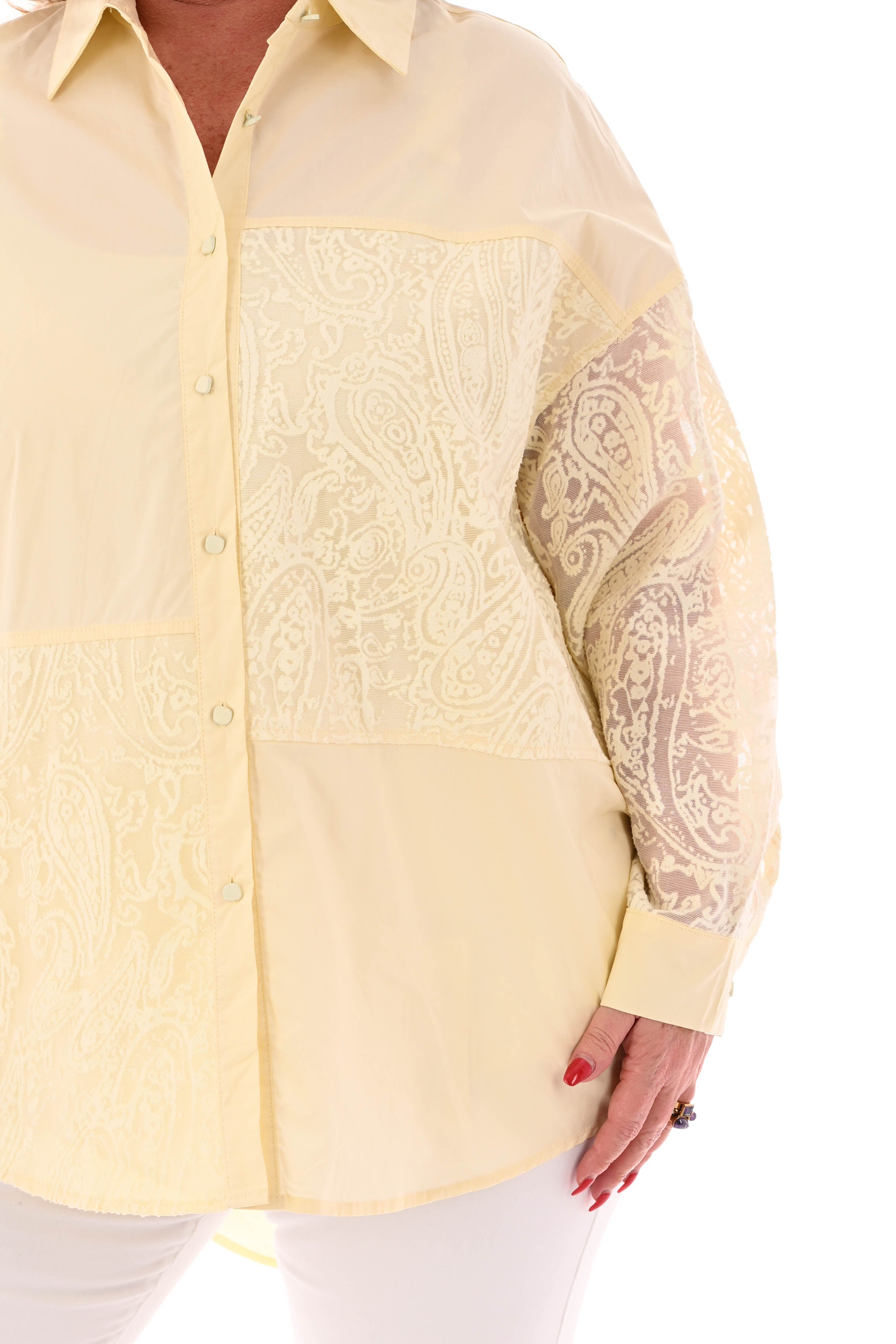 Blouse uni en paisley lichtgeel
