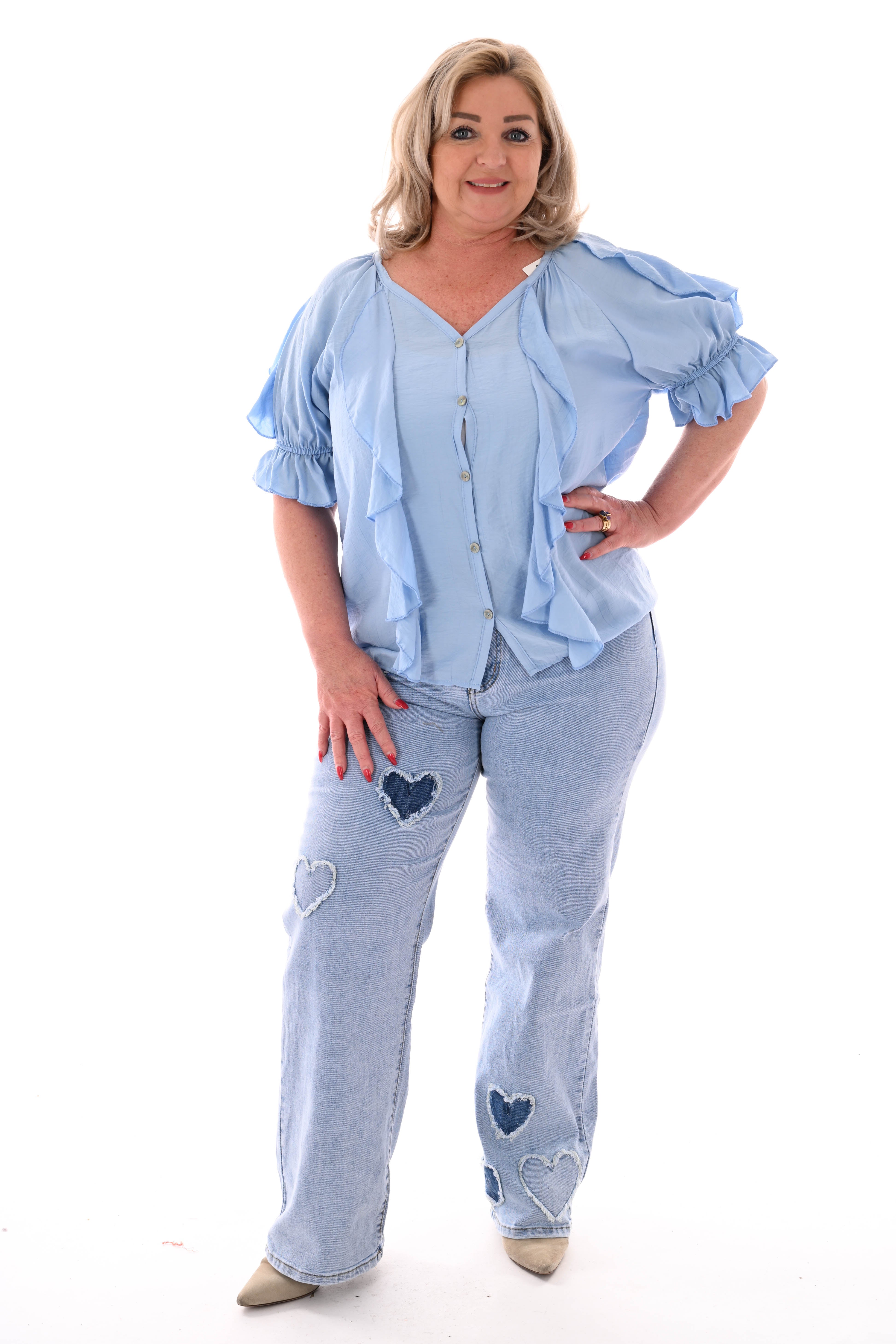 G-smack hartjes wide leg lichtblauw