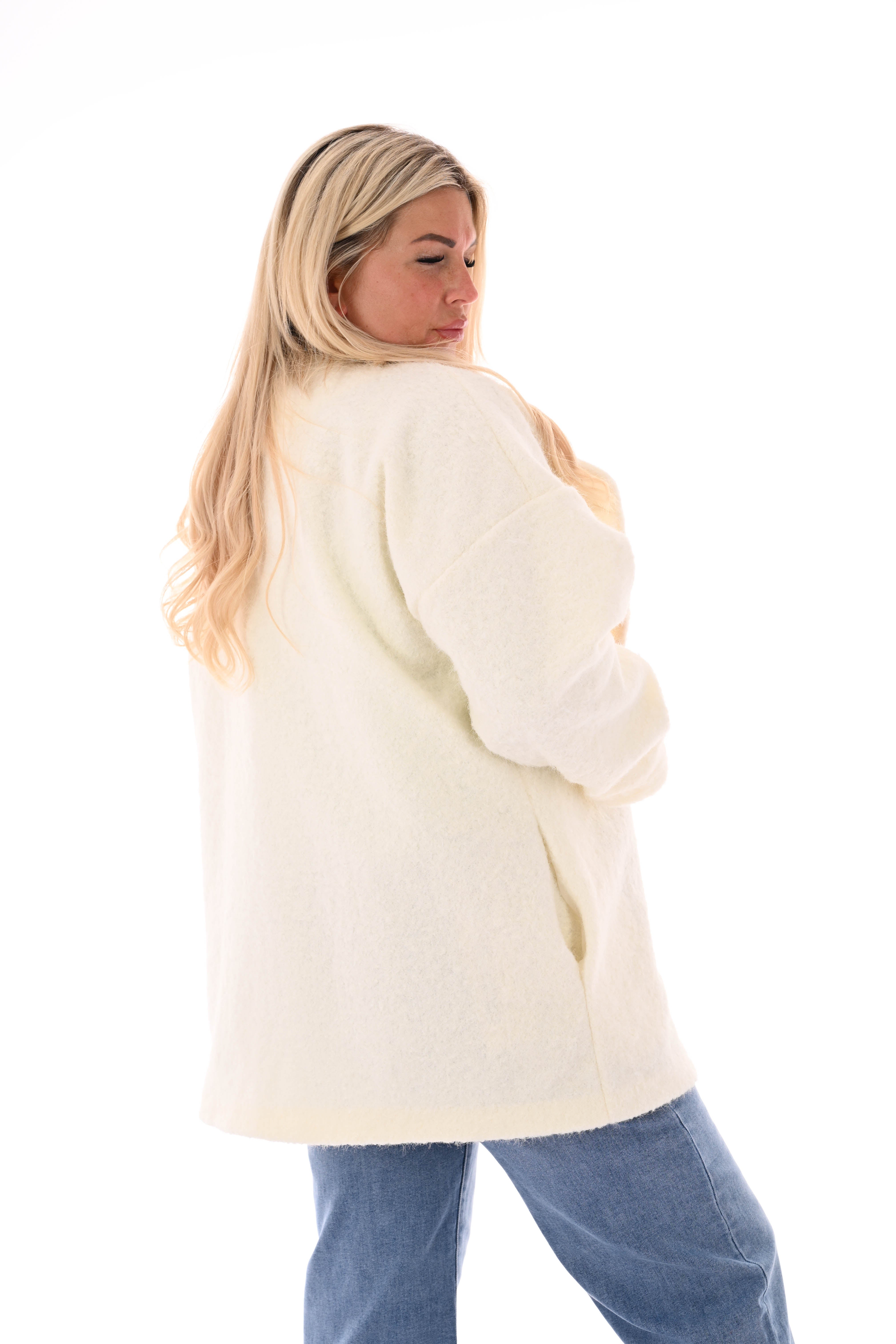 Wavy boucle jasje gedrapeerde mouwen roomwit