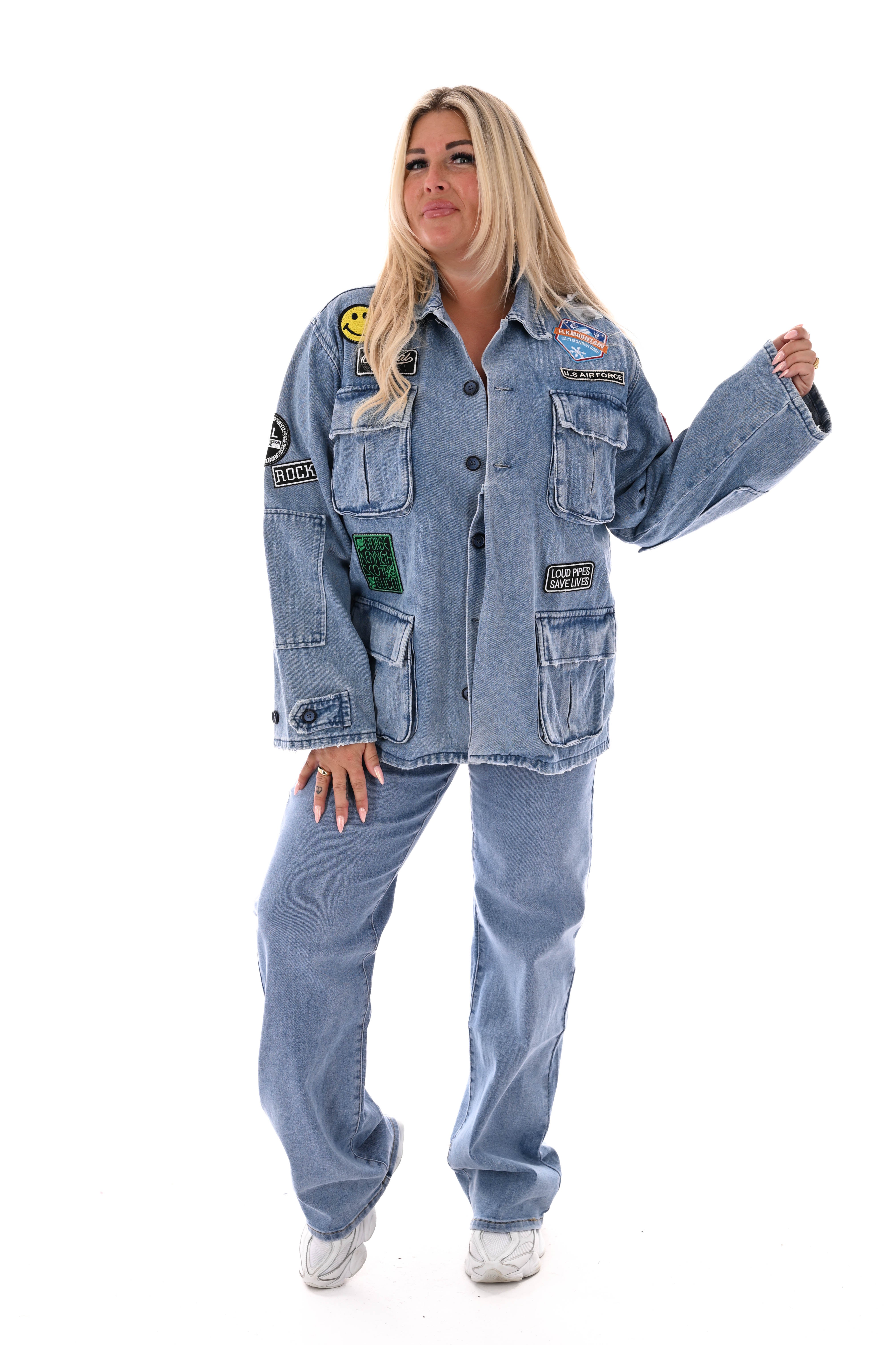 Monday spijkerjas emblemen blauw