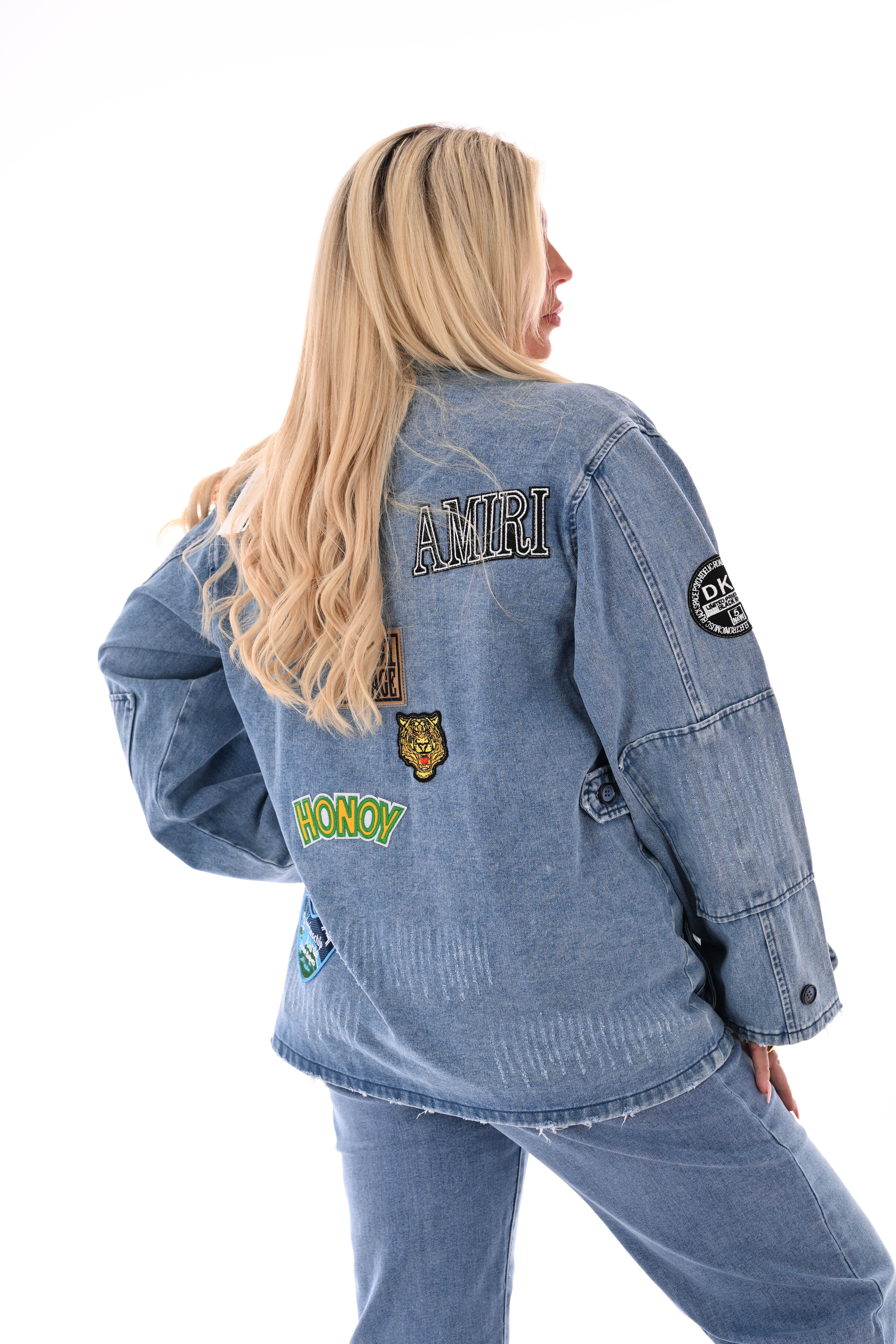 Monday spijkerjas emblemen blauw