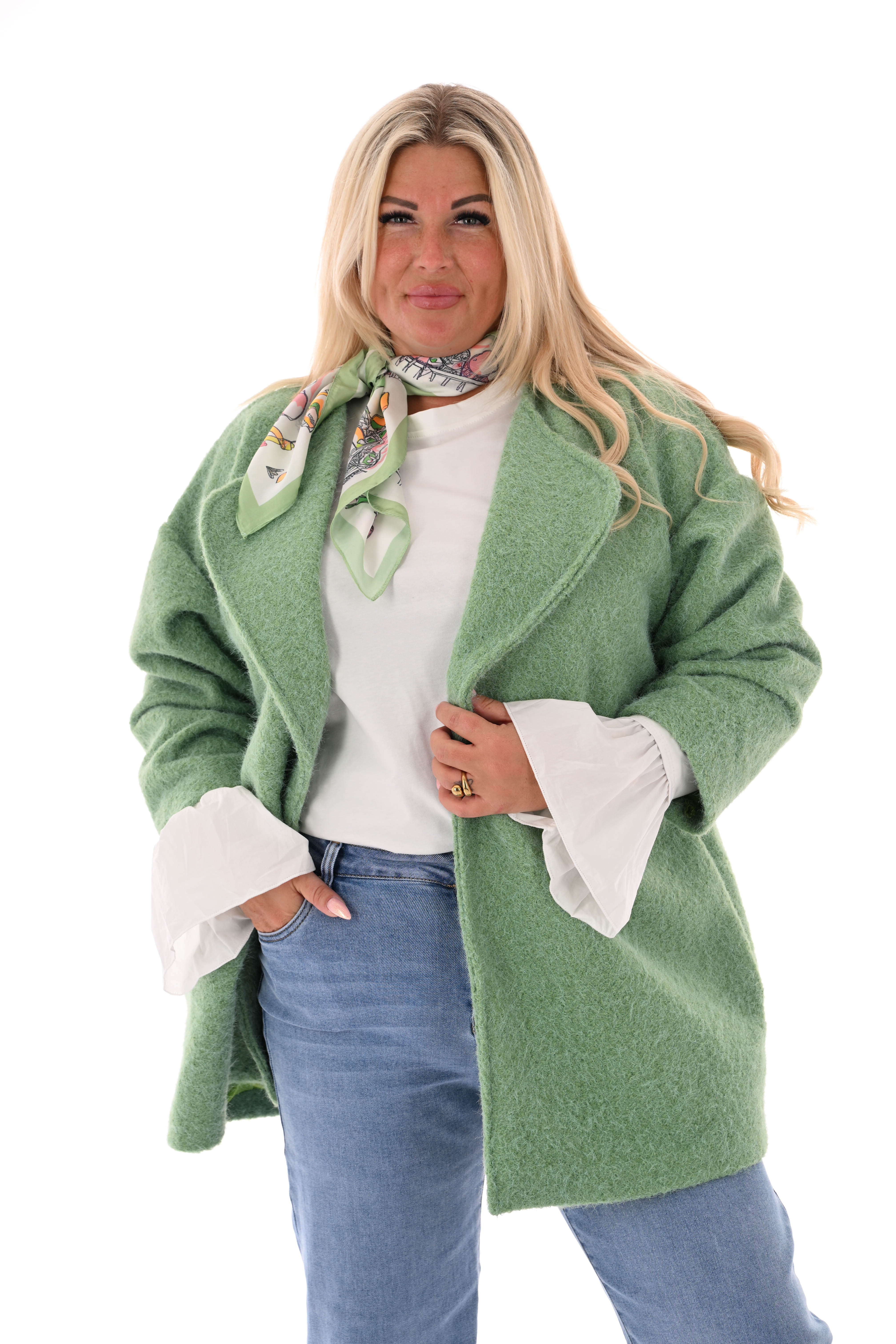 Wavy boucle jasje gedrapeerde mouwen groen