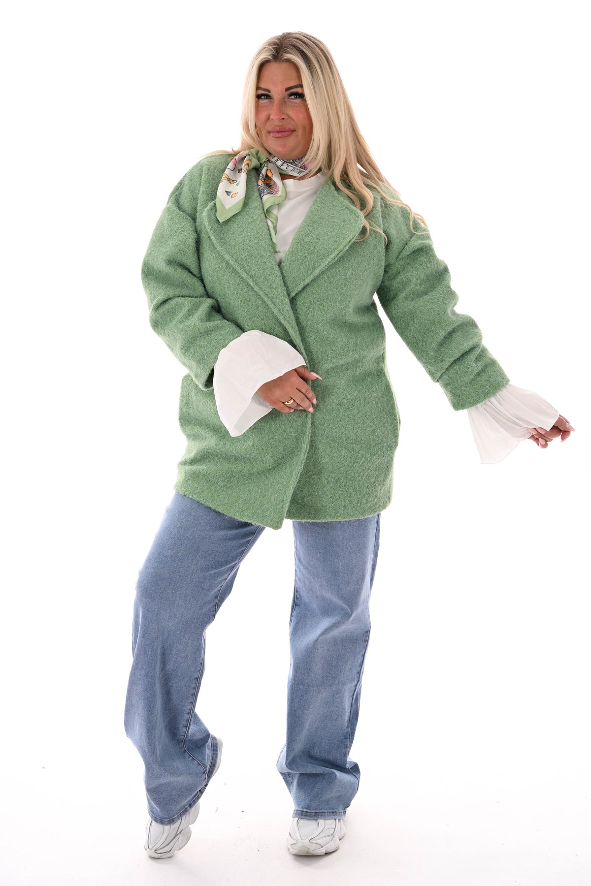 Wavy boucle jasje gedrapeerde mouwen groen