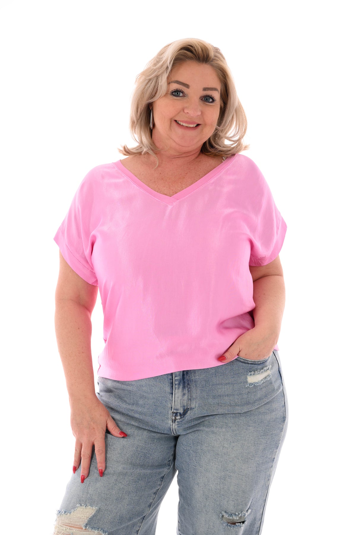 Silky shirt korte mouwen uni roze