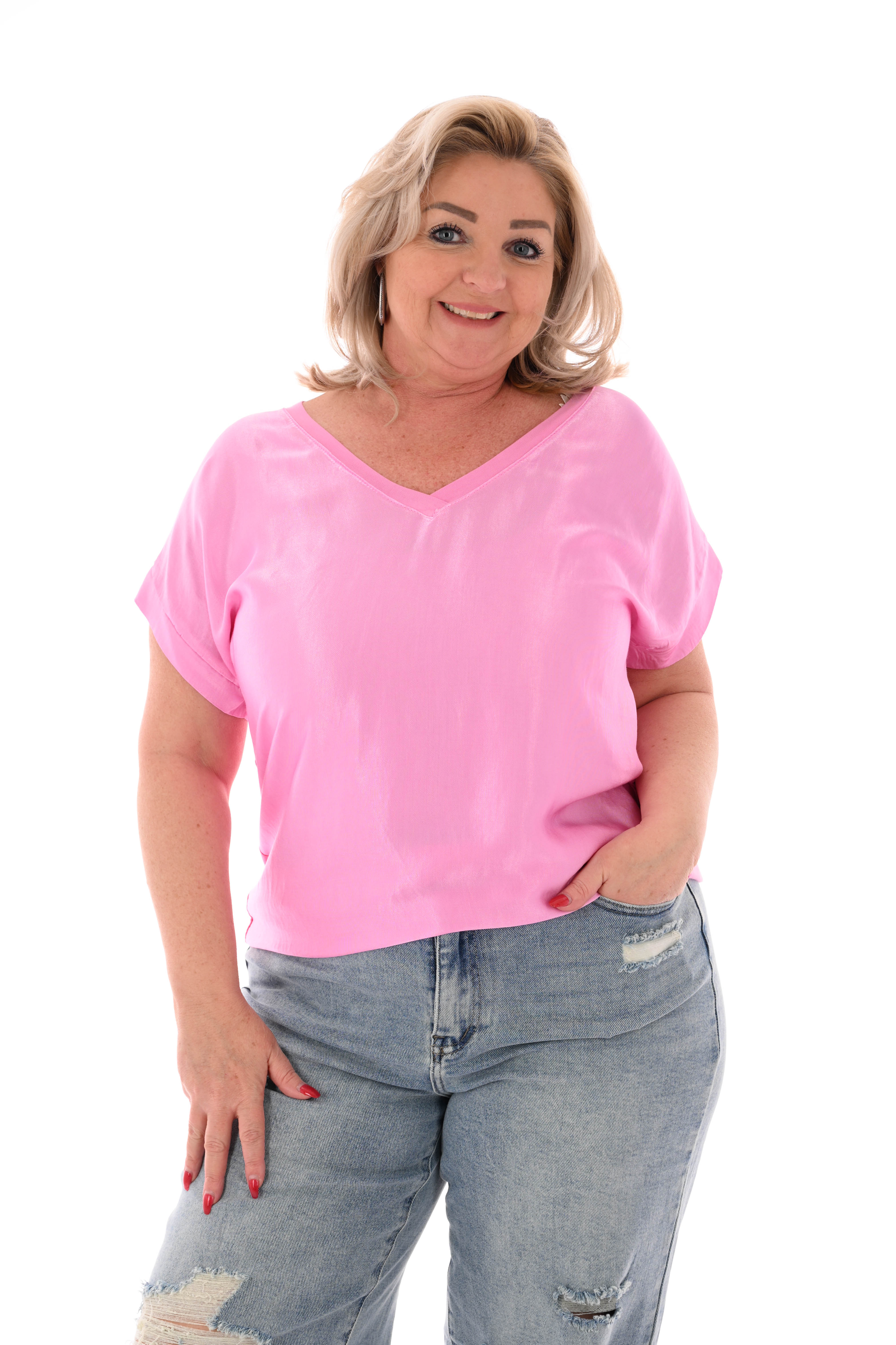 Silky shirt korte mouwen uni roze